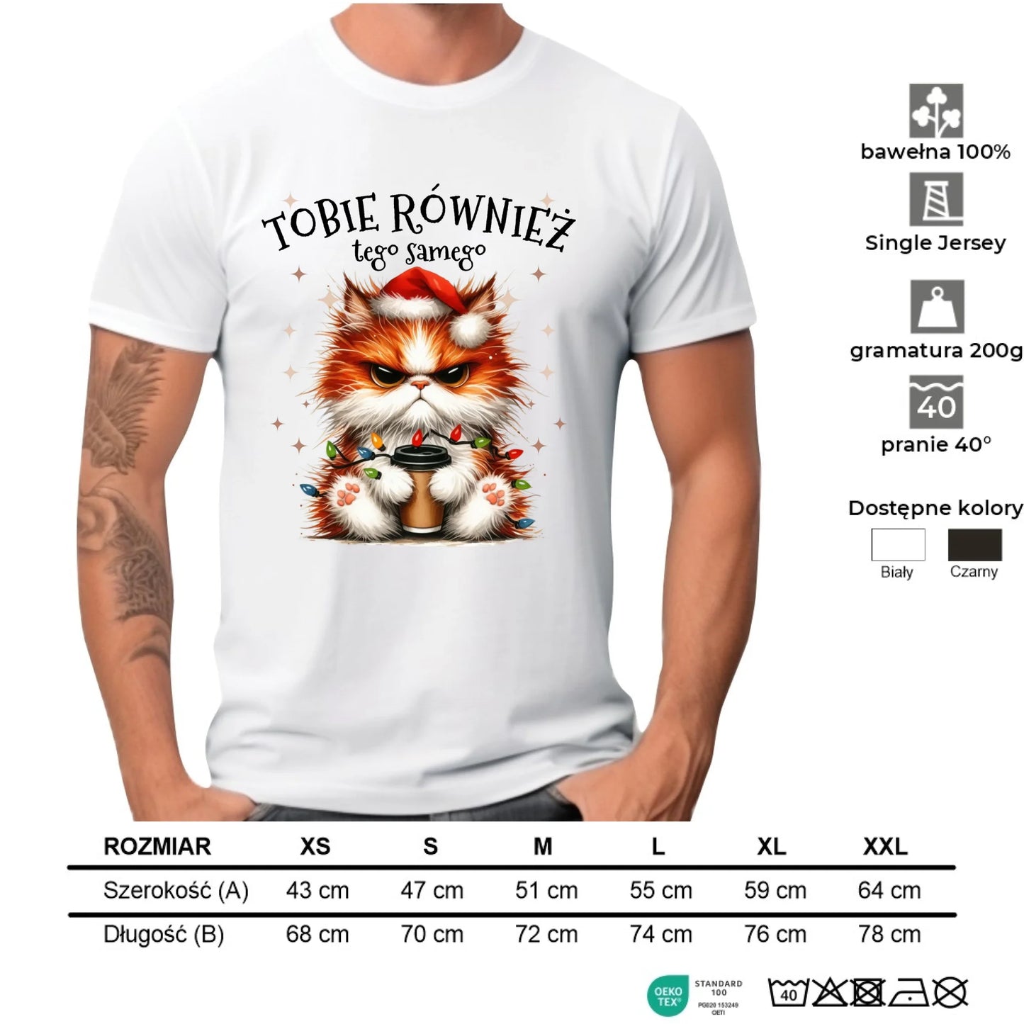 Koszulka męska świąteczna - Grumpy Cat Tobie również tego samego BN32