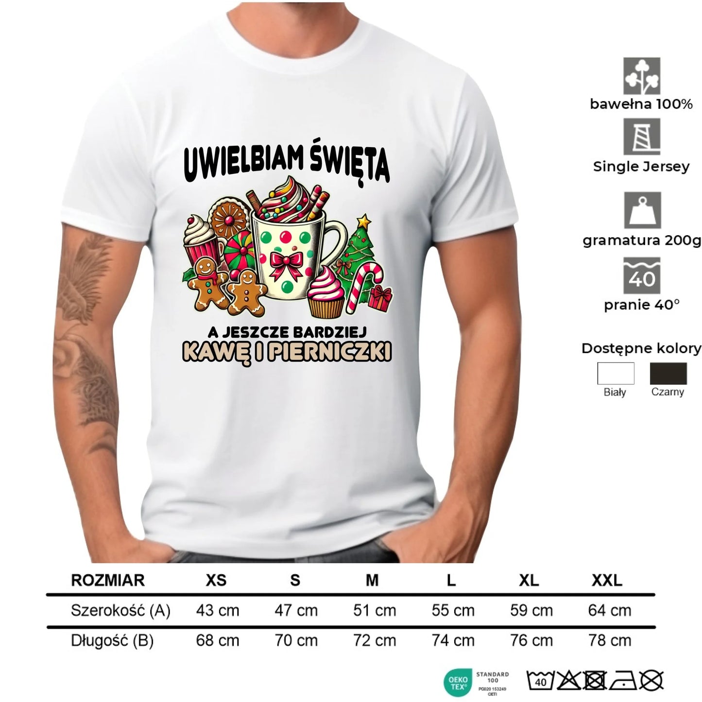 Koszulka męska świąteczna - Uwielbiam święta kawę i pierniczki BN47