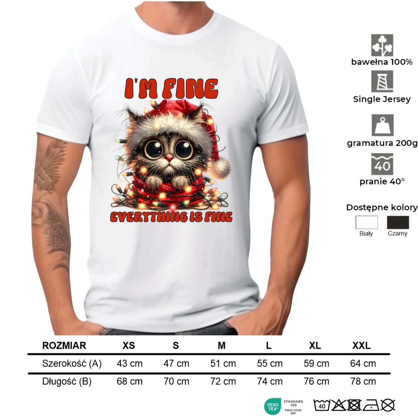 Koszulka męska świąteczna - Kotek I'm fine everything is fine BN67