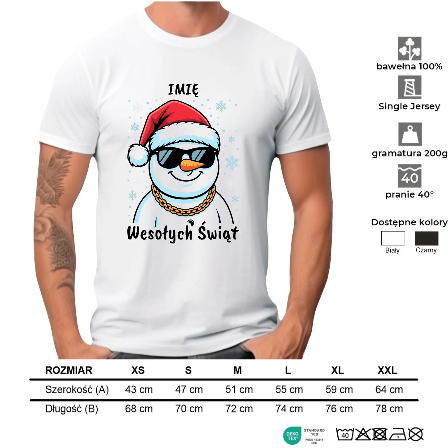 Koszulka męska świąteczna - Wesoły bałwan Wesołych Świąt - personalizowana BN82