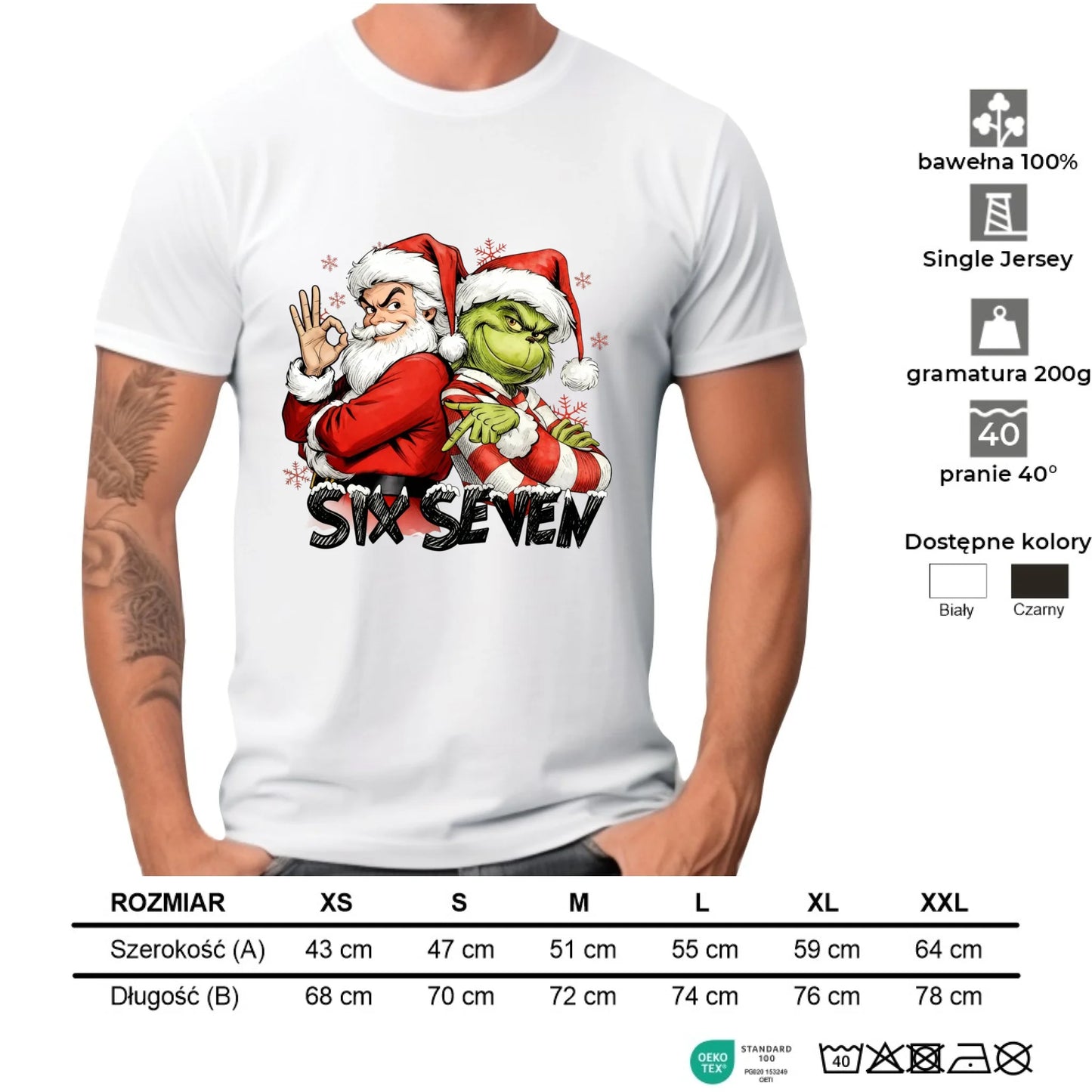 Koszulka męska świąteczna - Mikołaj i Grinch six seven 67 BN148