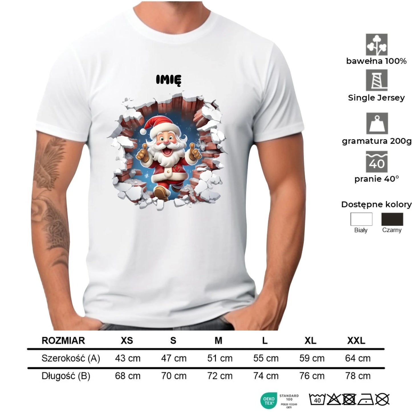 Koszulka męska świąteczna - Mikołaj 3D - personalizowana BN83