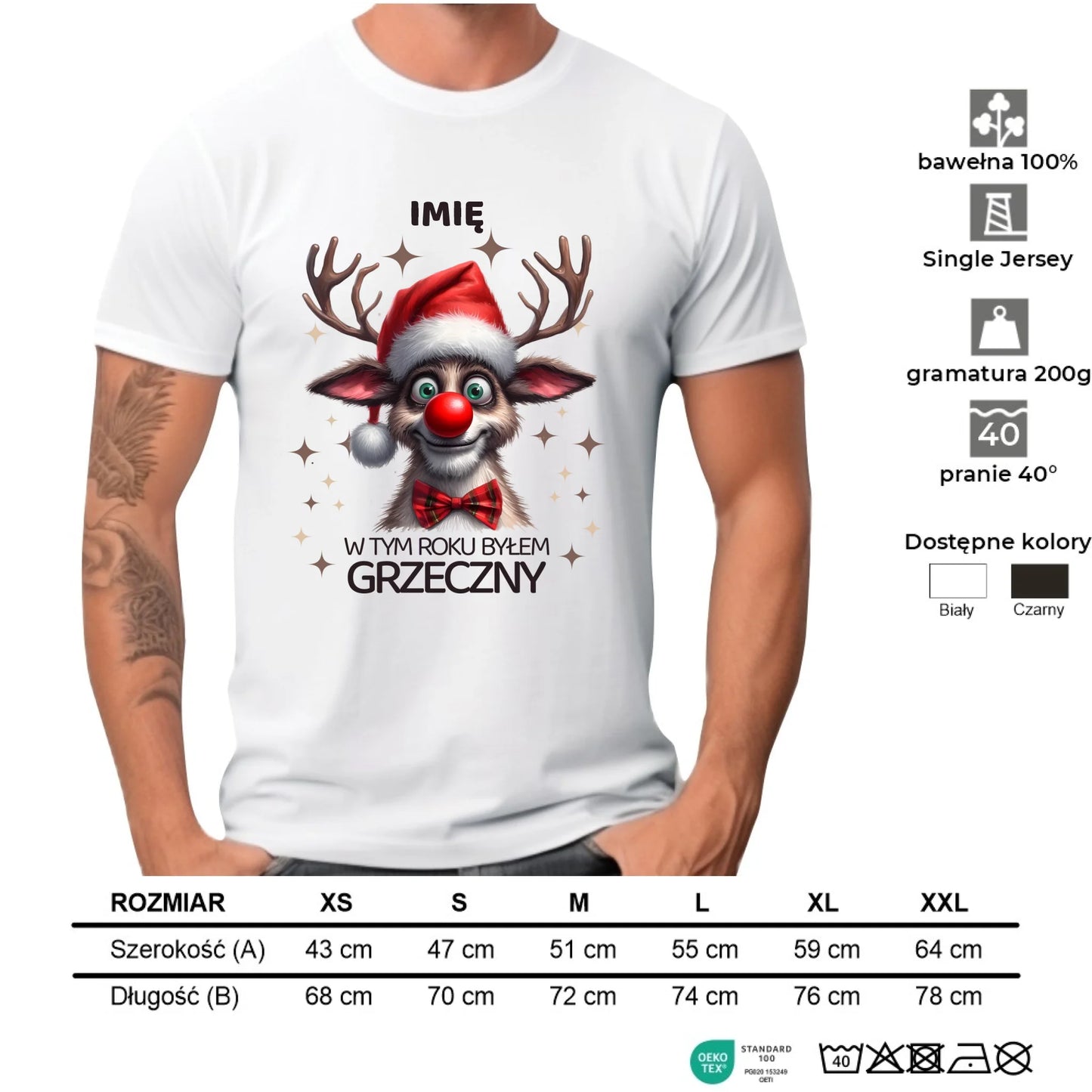 Koszulka męska świąteczna - Renifer W tym roku byłem grzeczny - personalizowana BN96