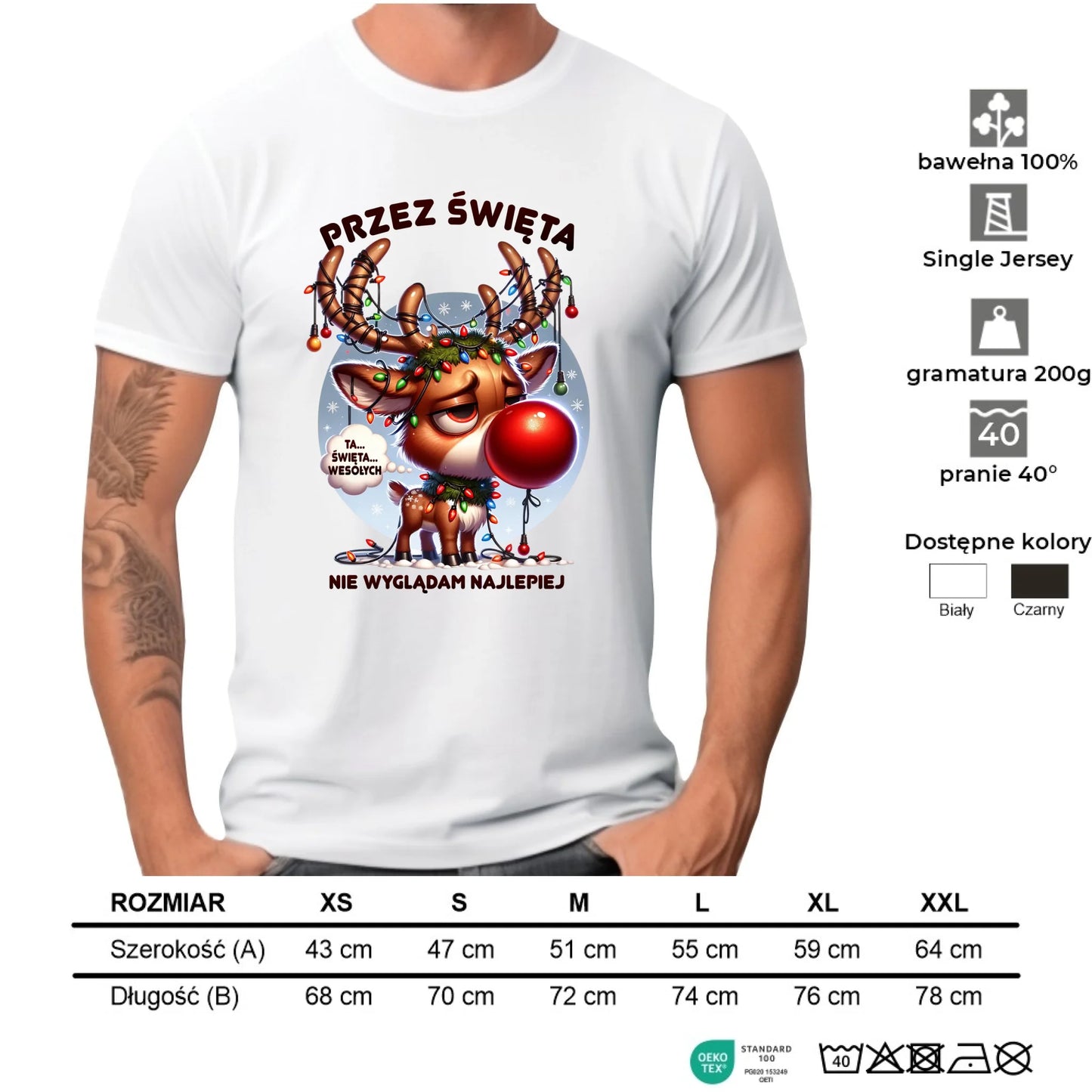 Koszulka męska świąteczna - Renifer Przez święta nie wyglądam najlepiej BN98