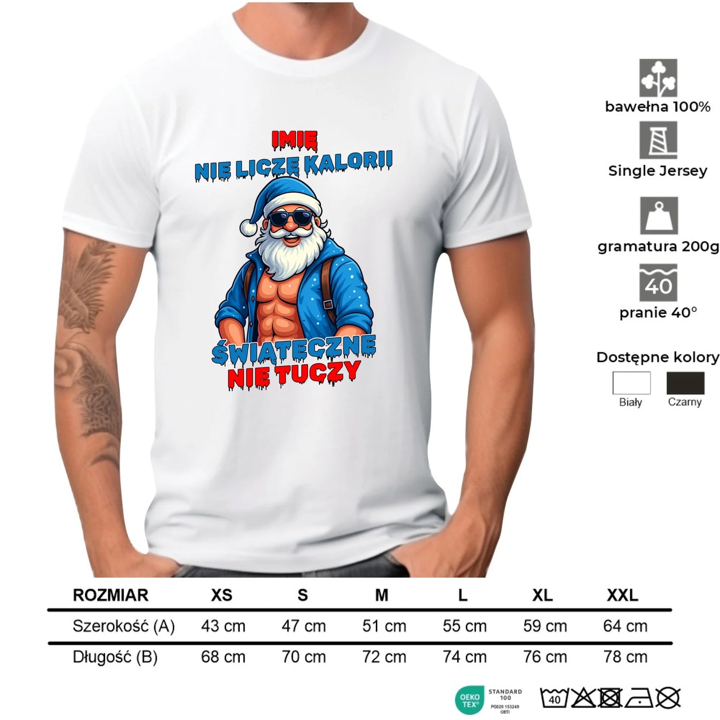 Koszulka męska świąteczna z Mikołajem - Świąteczne nie tuczy - personalizowana BN118