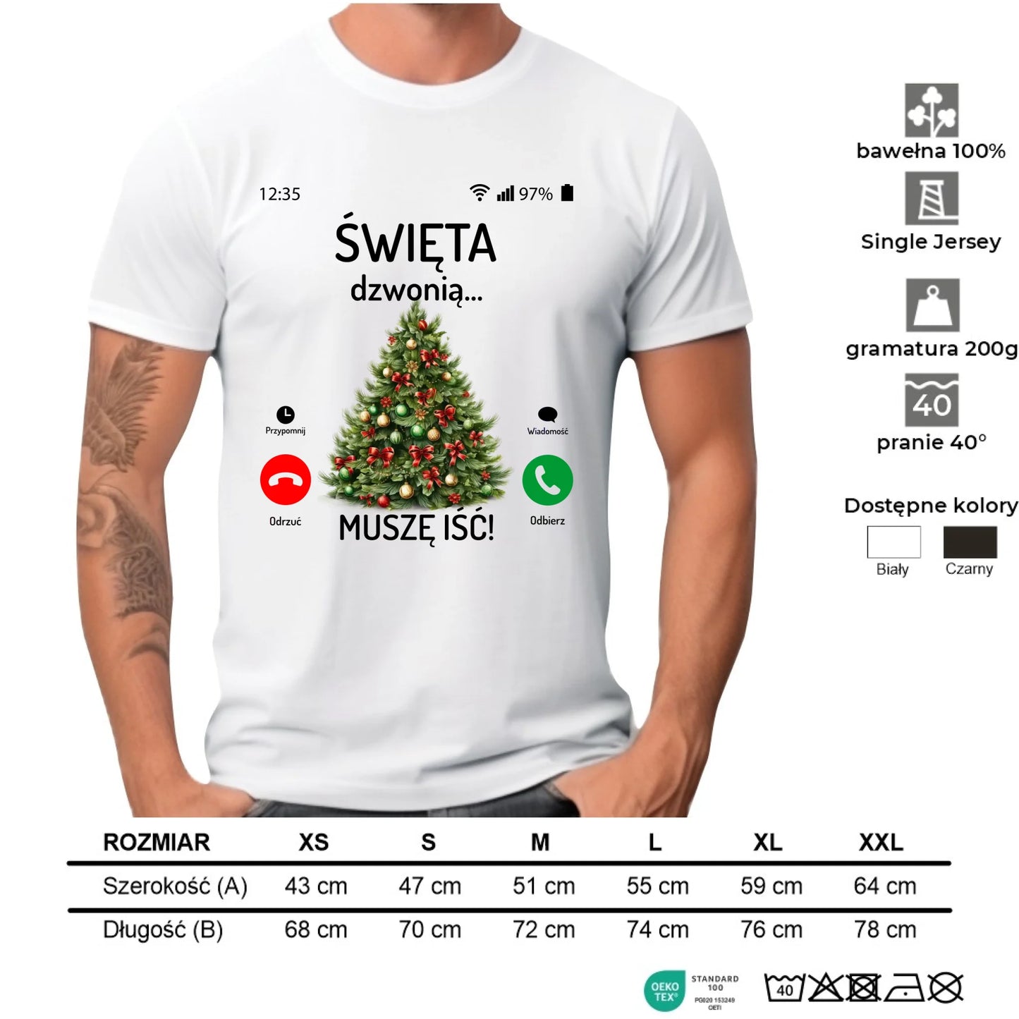 Koszulka męska świąteczna - Choinka Święta dzwonią muszę iść BN124