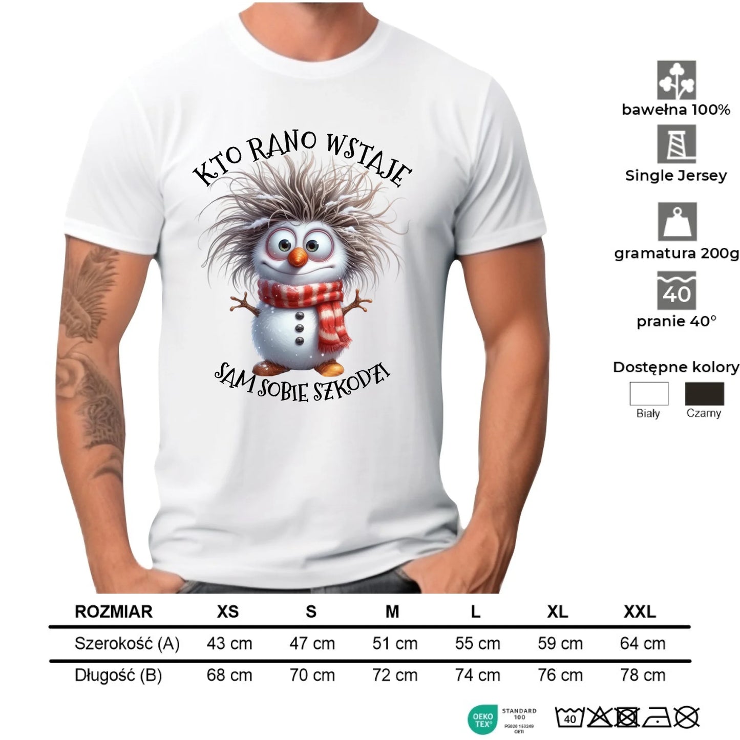 Koszulka męska świąteczna - Bałwanek - Kto rano wstaje sam sobie szkodzi BN133