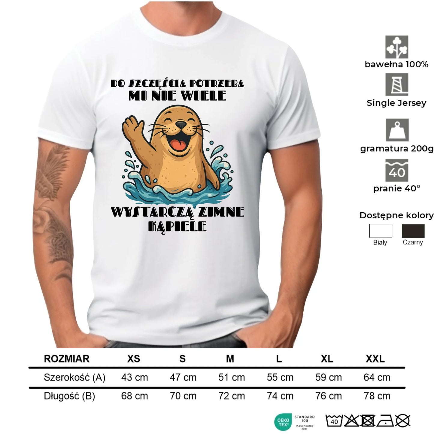 Koszulka męska - prezent dla morsa - Do szczęścia potrzeba mi nie wiele HM06 - StoryCups.pl