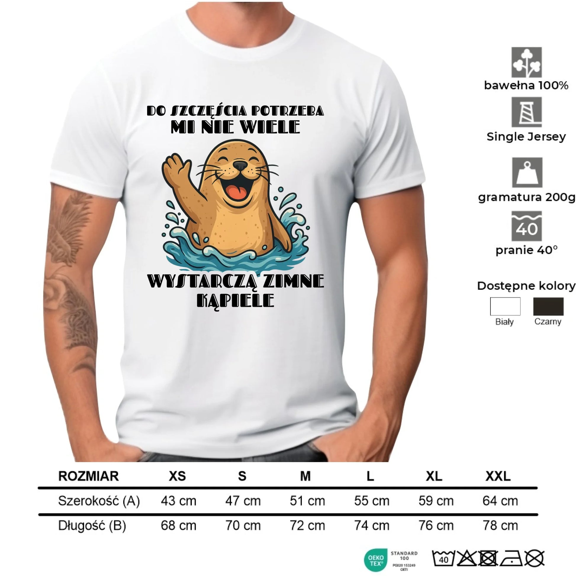 Koszulka męska - prezent dla morsa - Do szczęścia potrzeba mi nie wiele HM06 - StoryCups.pl