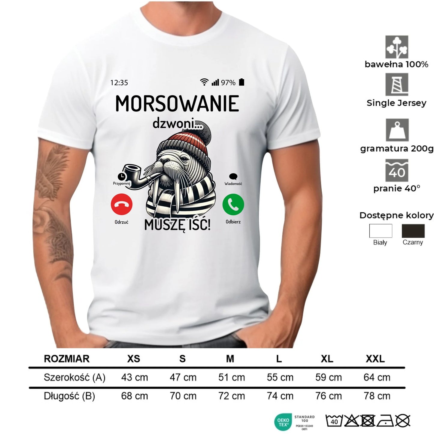 Koszulka męska - prezent dla morsa - Morsowanie dzwoni muszę iść - Mors HM19