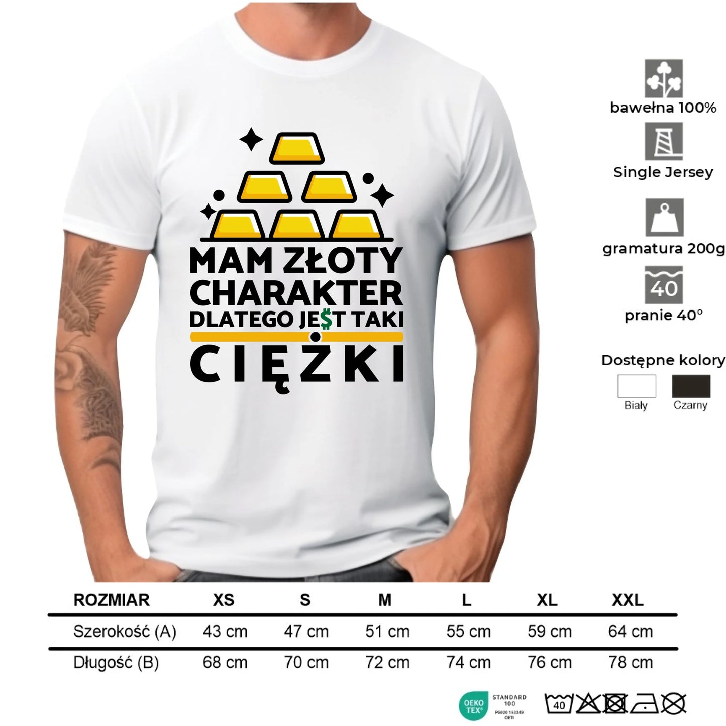 Koszulka męska - prezent dla chłopaka - Złoty charakter DCH16