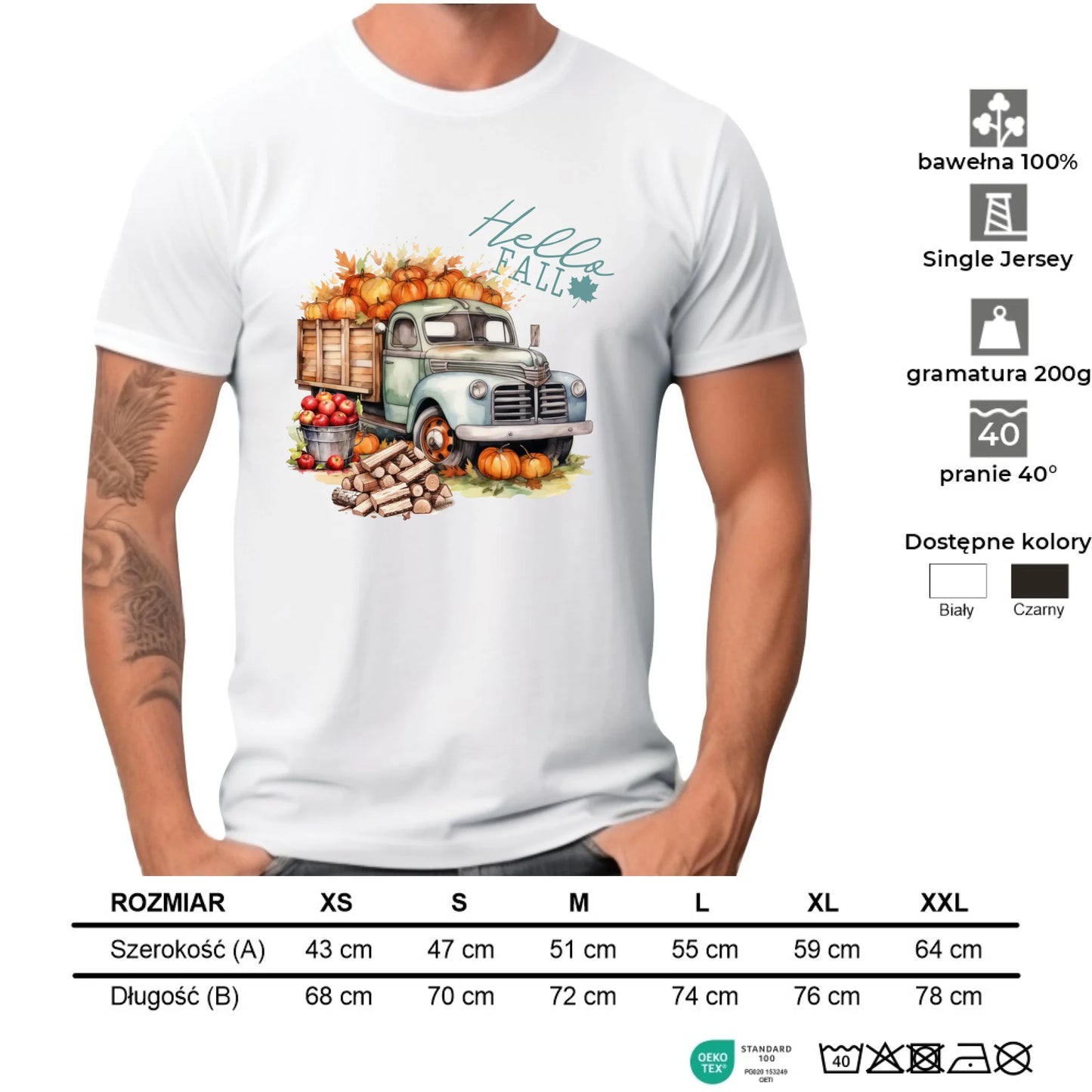 Koszulka męska jesienna – Hello Fall ciężarówka z dyniami JS08