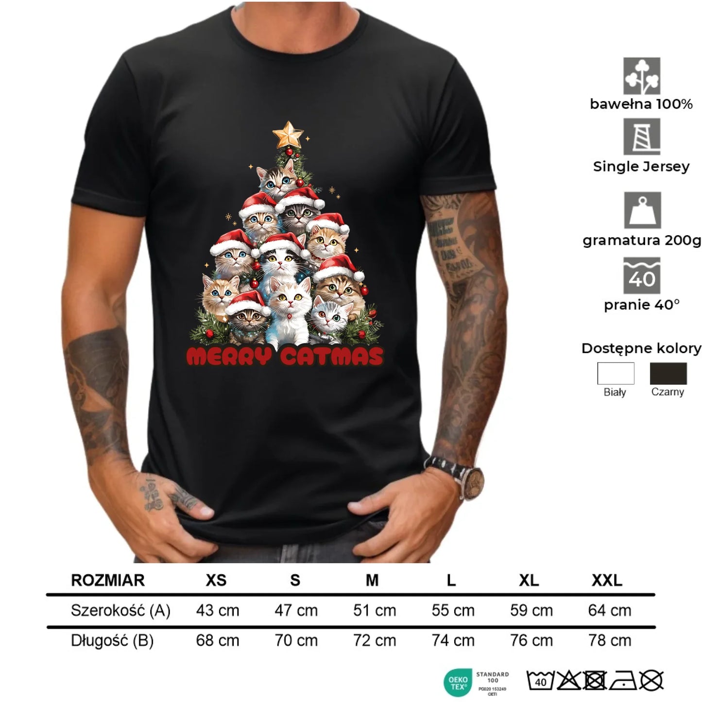 Koszulka męska świąteczna - Kocia choinka Merry Catmas BN20