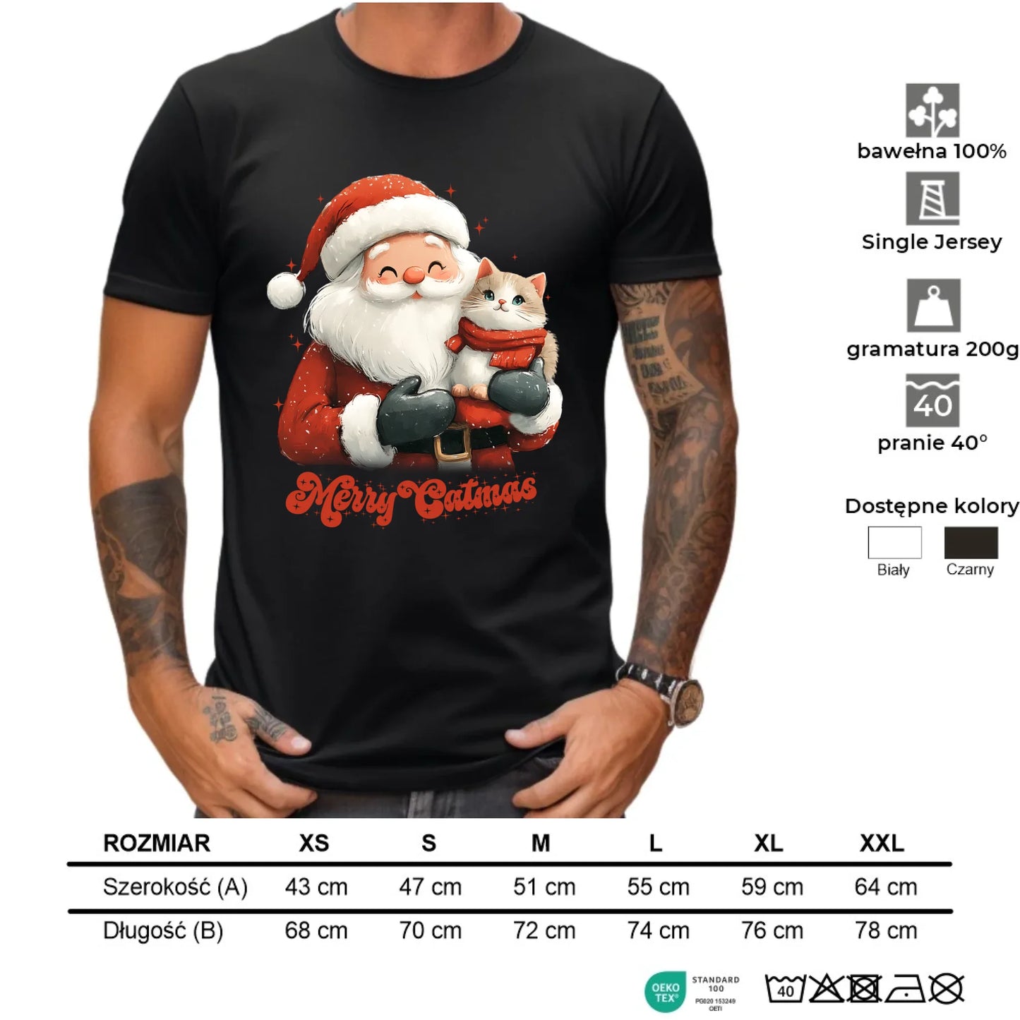 Koszulka męska świąteczna - Z kotem Merry Catmas BN38
