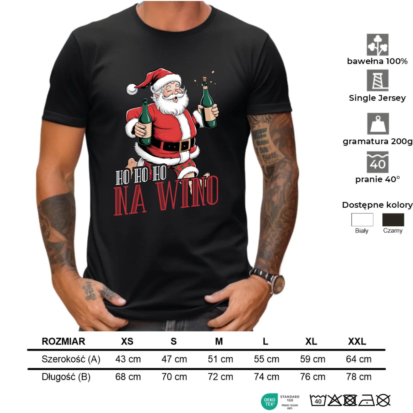 Koszulka męska świąteczna - Mikołaj Ho ho ho na wino BN61