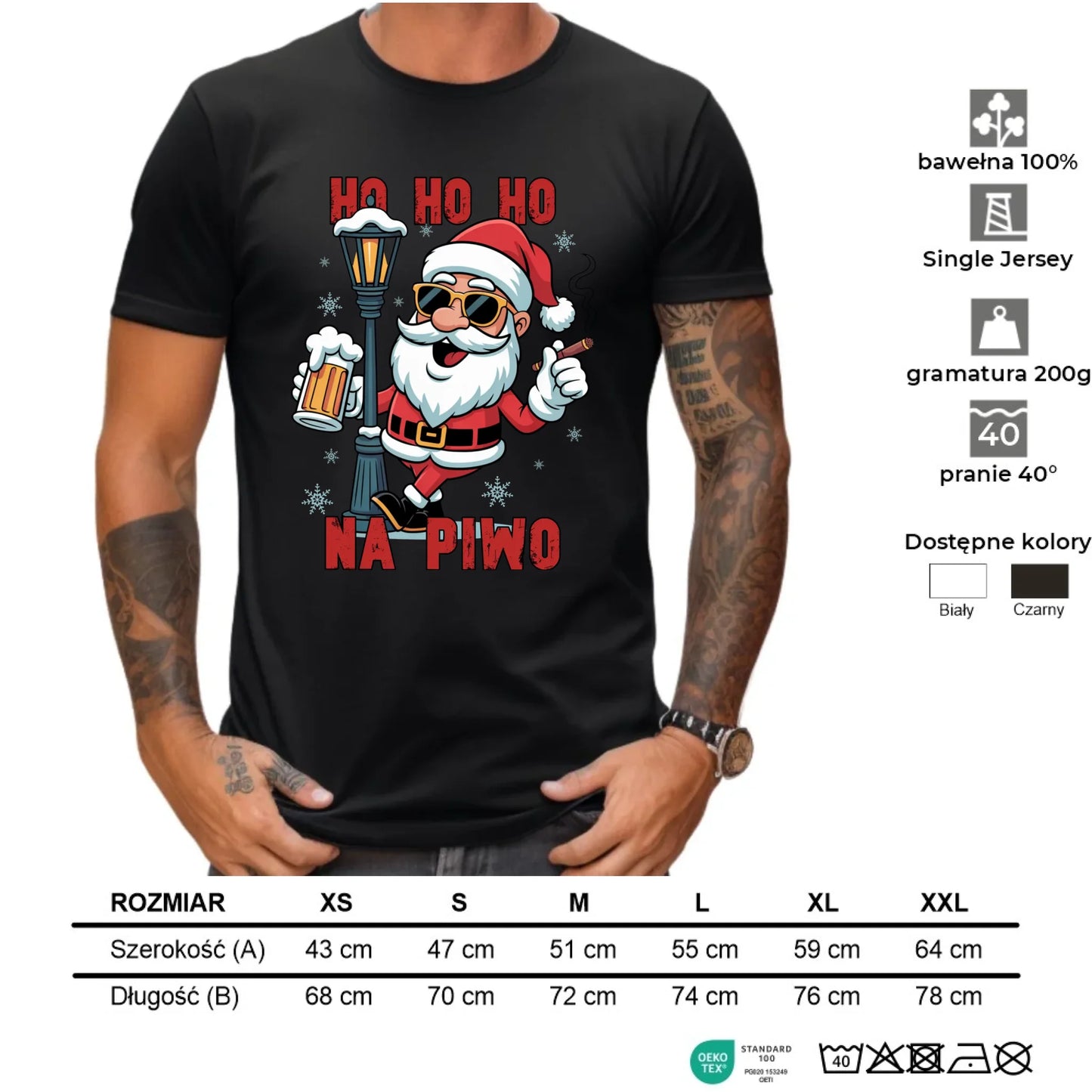 Koszulka męska świąteczna - Mikołaj Ho ho ho na piwo BN64