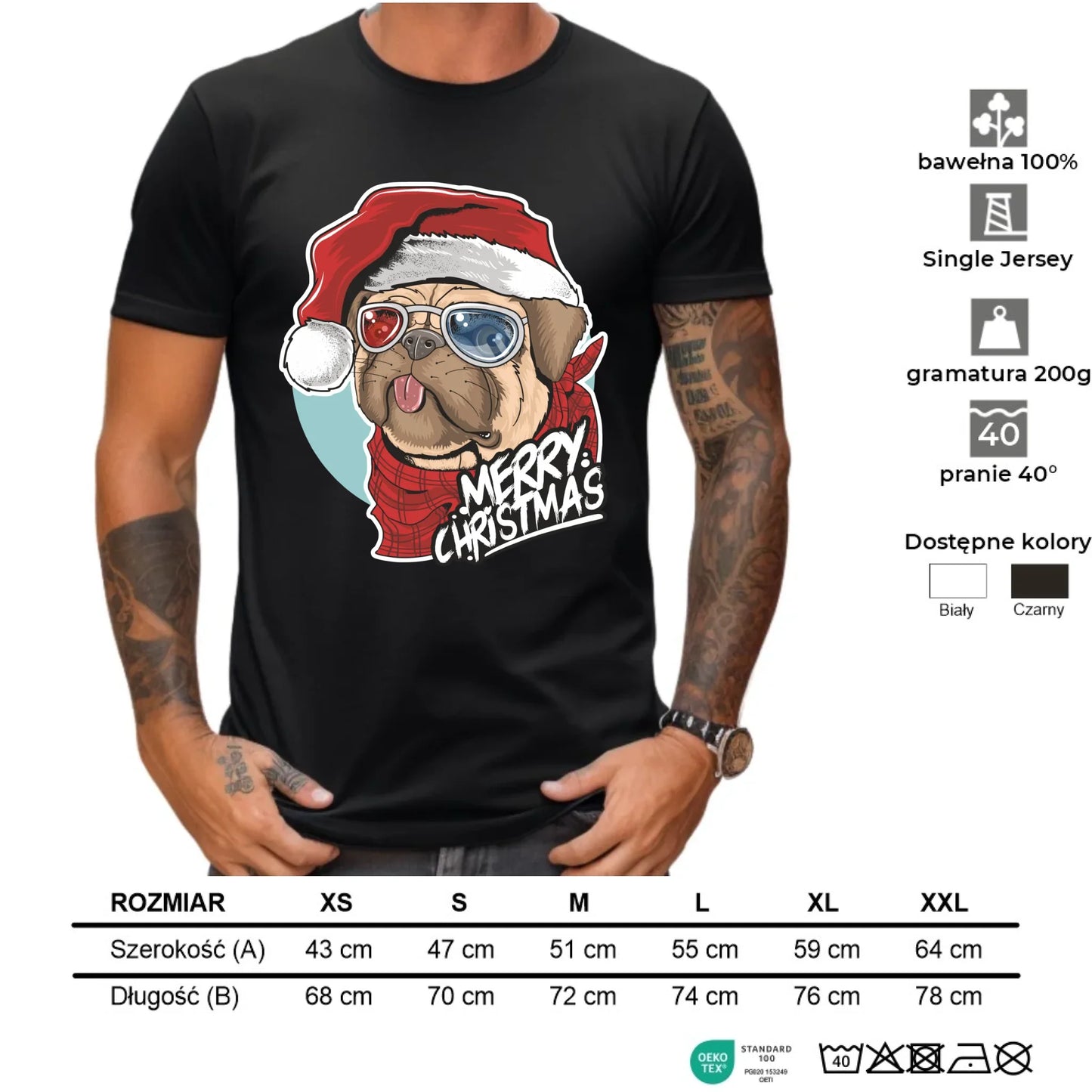 Koszulka męska świąteczna - Mops Merry Christmas BN62