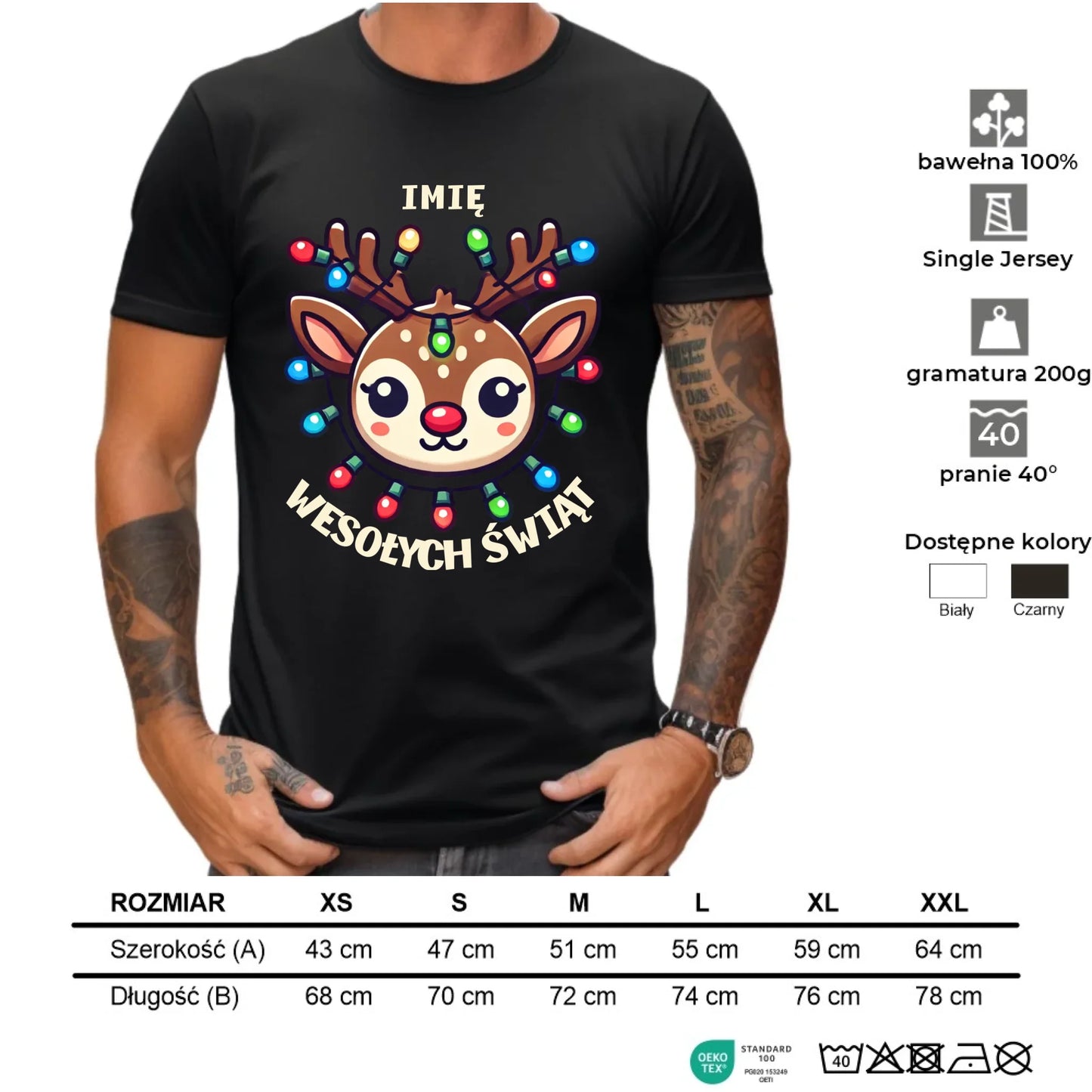 Koszulka męska świąteczna - Renifer Wesołych Świąt - personalizowana BN72