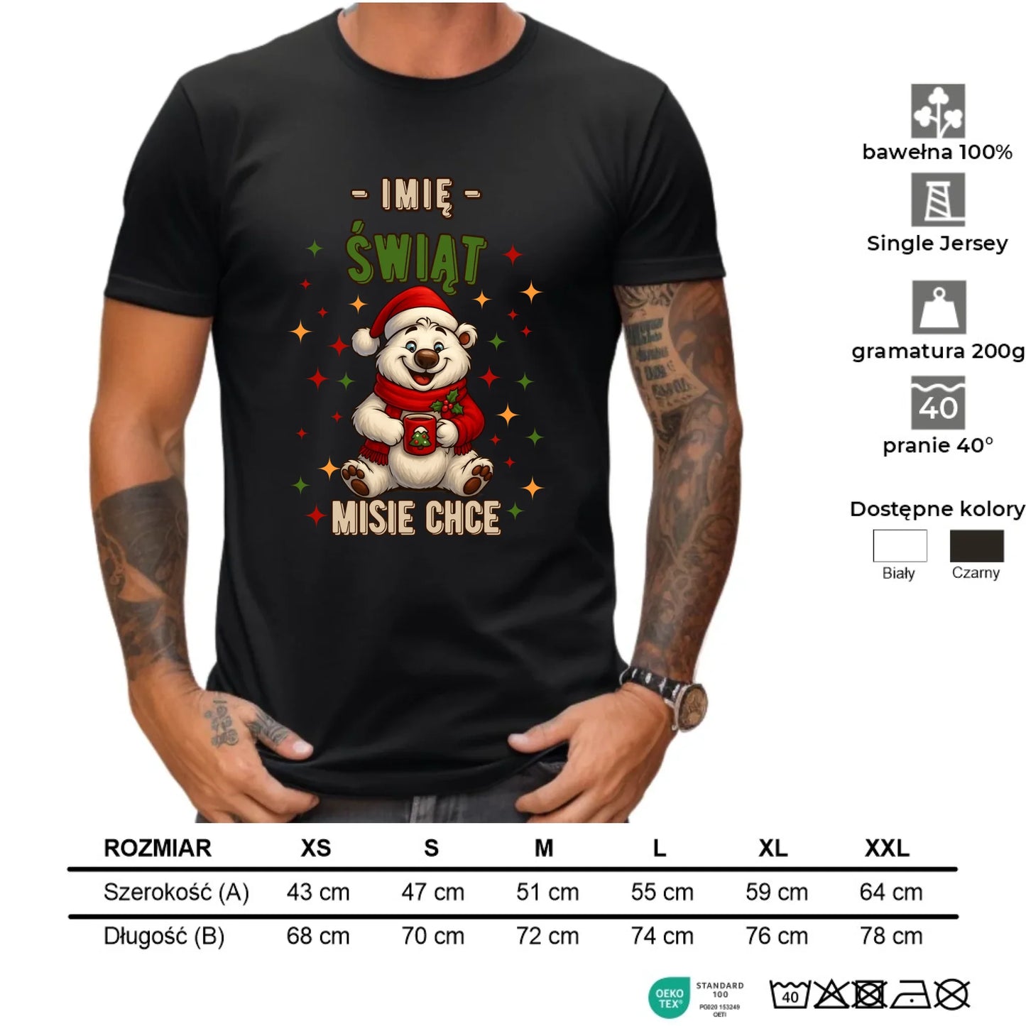 Koszulka męska świąteczna - Misiek Świąt misie chce - personalizowana BN86