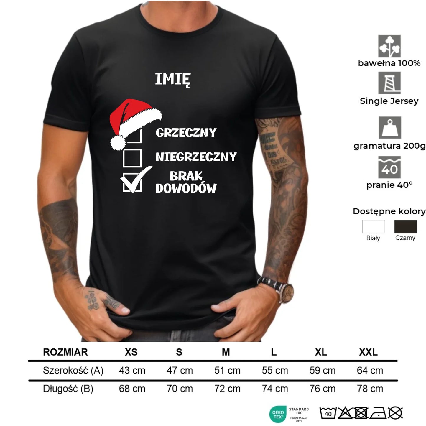 Koszulka męska świąteczna - Grzeczny niegrzeczny brak dowodów - personalizowana BN99
