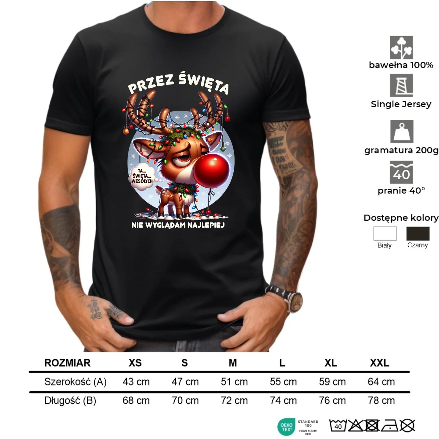 Koszulka męska świąteczna - Renifer Przez święta nie wyglądam najlepiej BN98