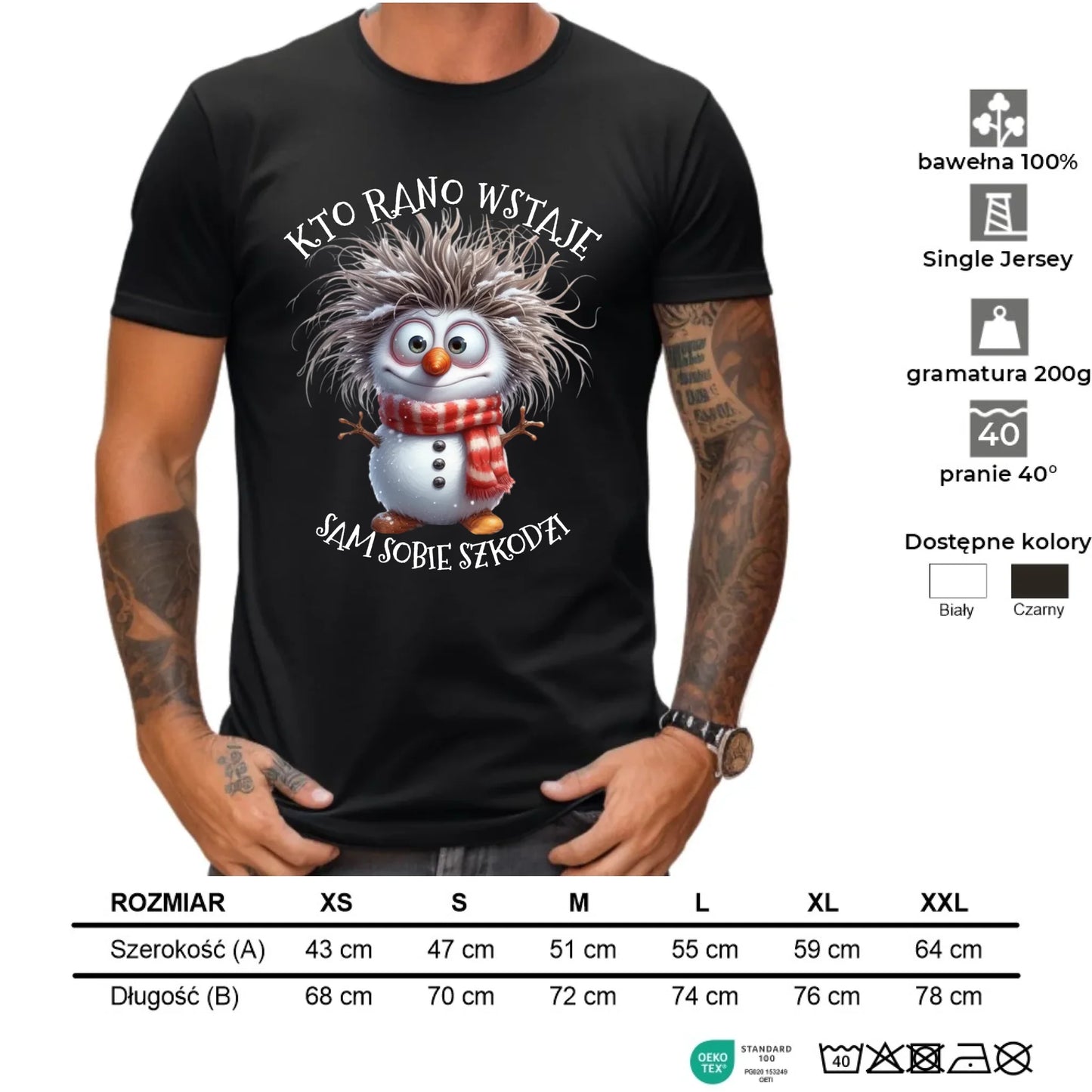 Koszulka męska świąteczna - Bałwanek - Kto rano wstaje sam sobie szkodzi BN133