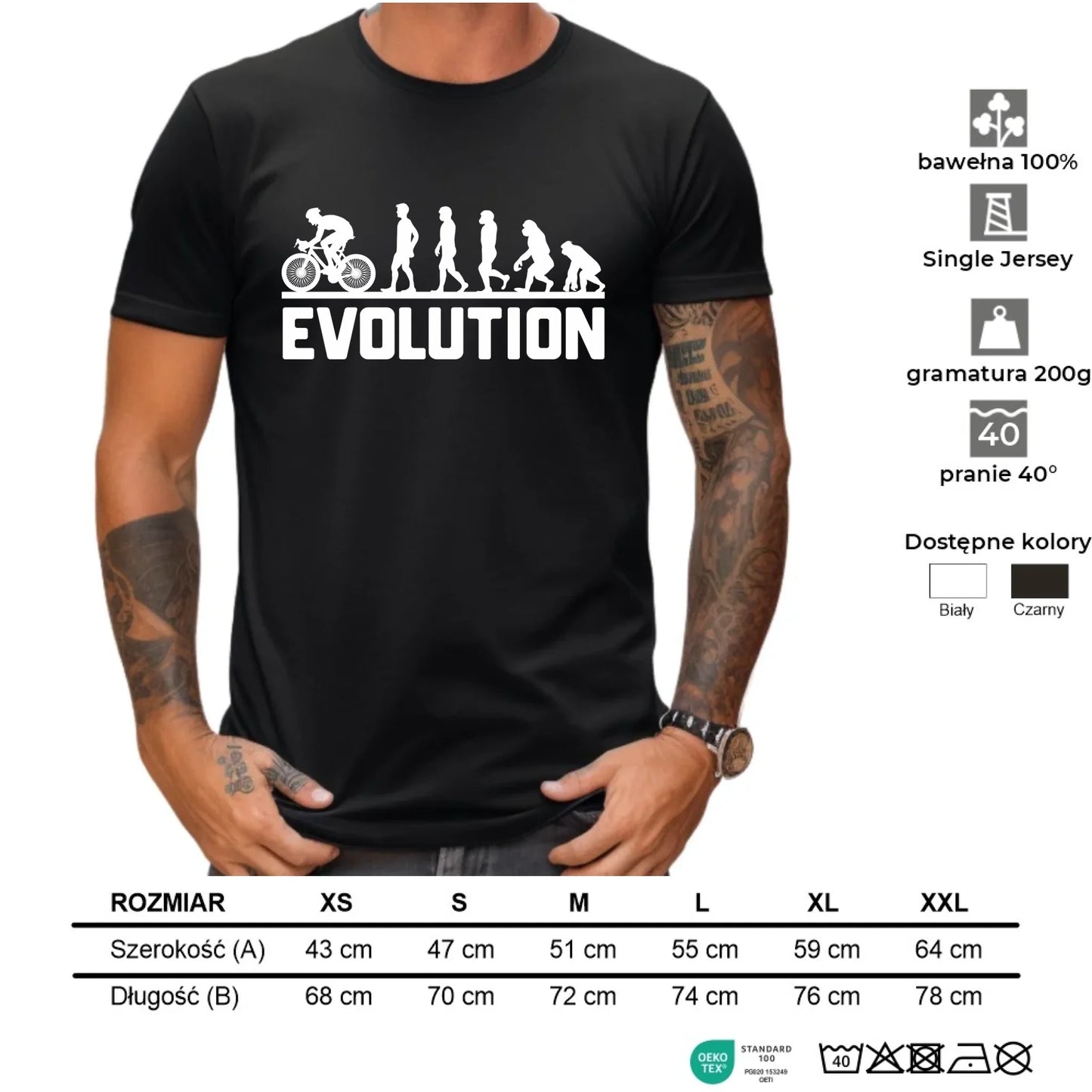 Koszulka męska z rowerem z rowerem - Ewolucja rowerzysty HR04