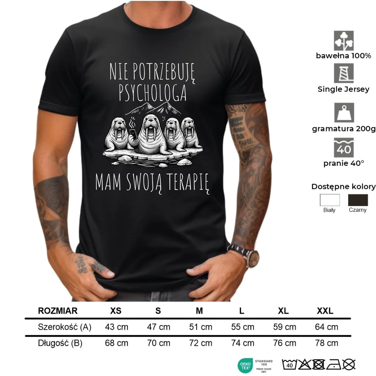 Koszulka męska - prezent dla morsa - Nie potrzebuję psychologa HM14