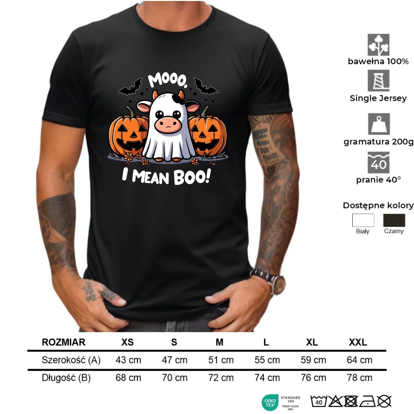 Koszulka męska na Halloween - Mooo I mean Boo! - z dynią i duchem HL14