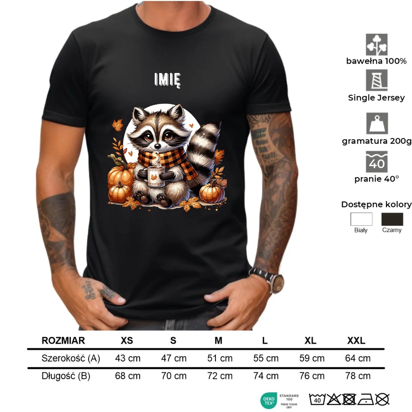 Koszulka męska jesienna – Szop z kawą i dyniami - personalizowana JS16