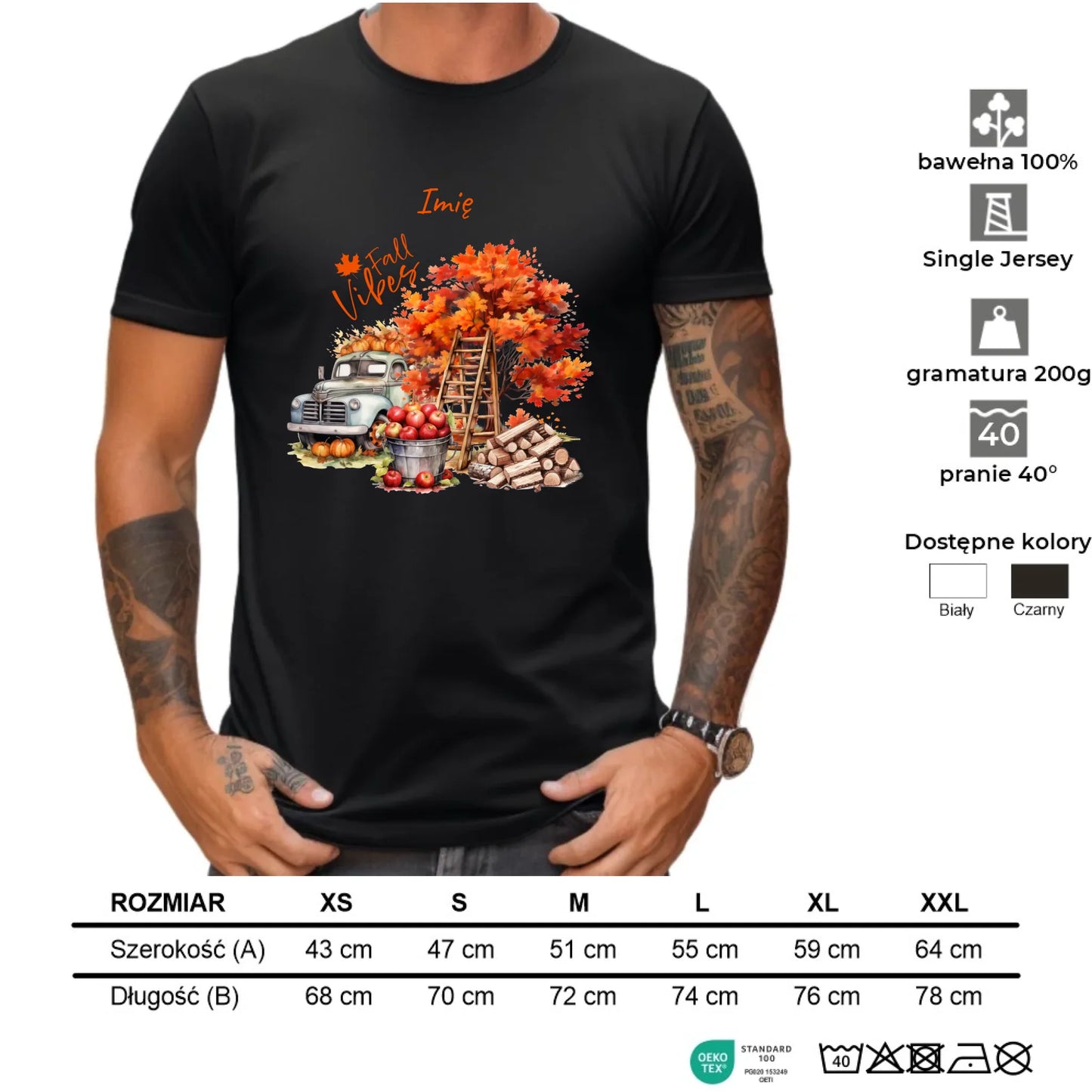 Koszulka męska jesienna – Vintage auto dynie i jabłka – personalizowana JS07