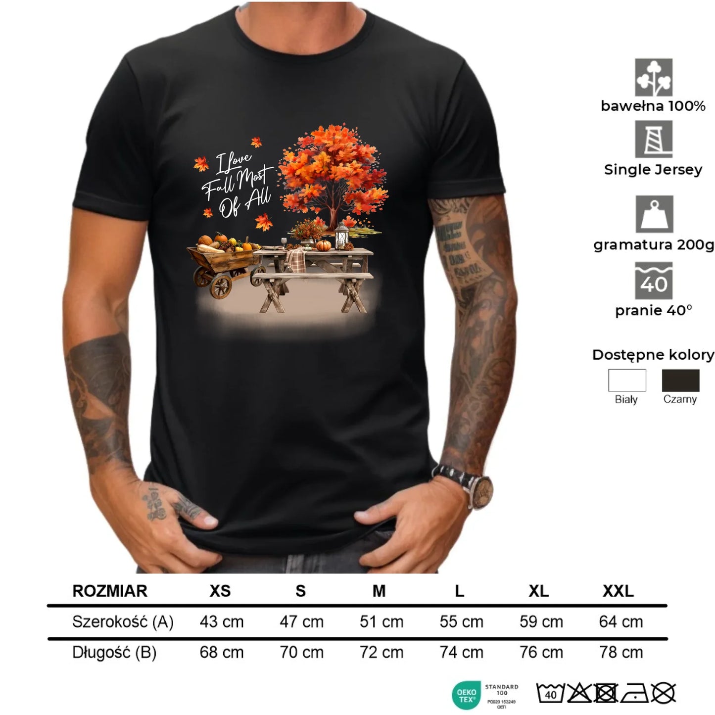 Koszulka męska jesienna - Jesienny piknik z dyniami JS04