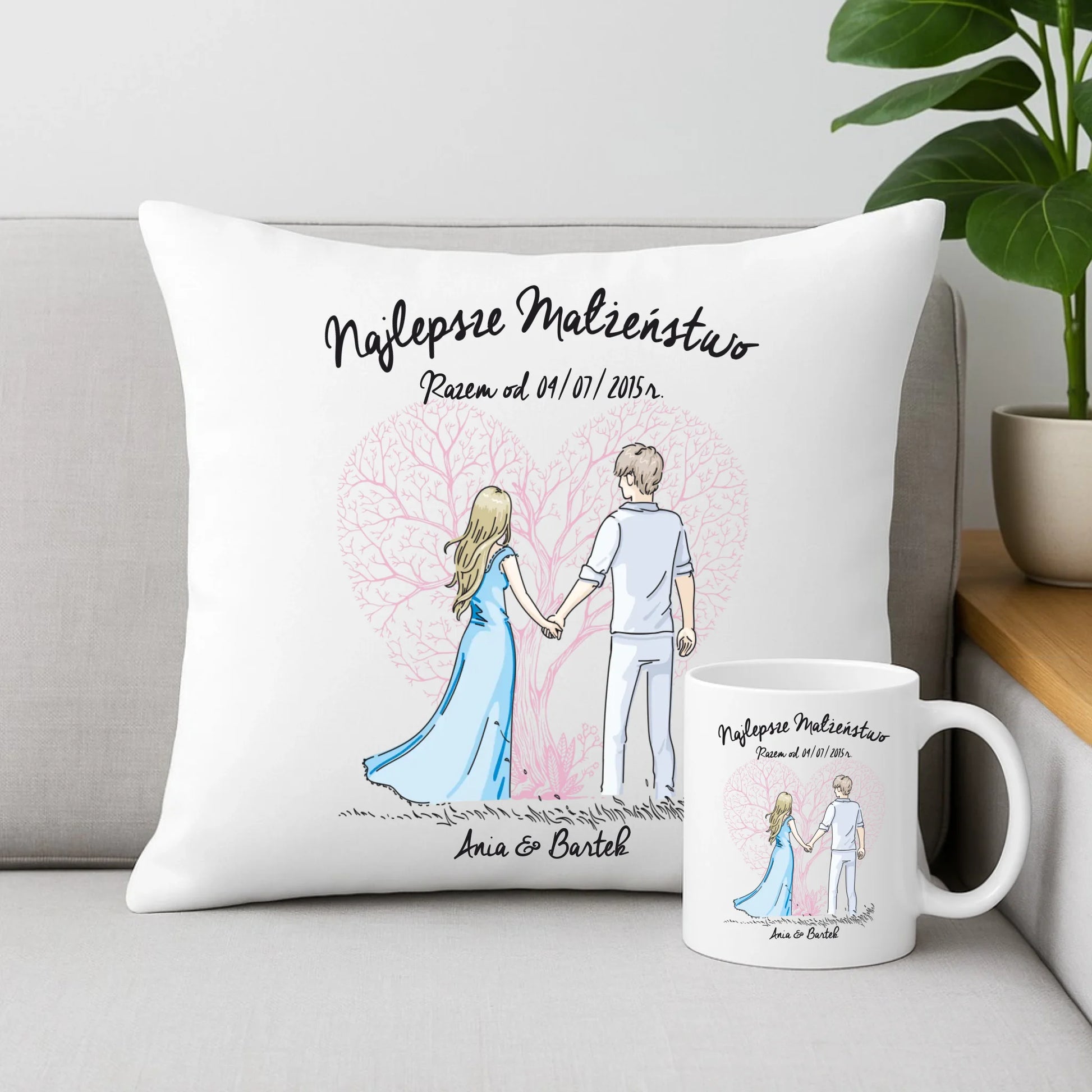 Zestaw poduszka i kubek dla par - Najlepsze małżeństwo - personalizowany W03 - StoryCups.pl