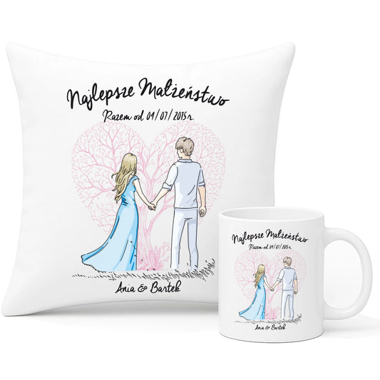 Zestaw poduszka i kubek dla par - Najlepsze małżeństwo - personalizowany W03 - StoryCups.pl