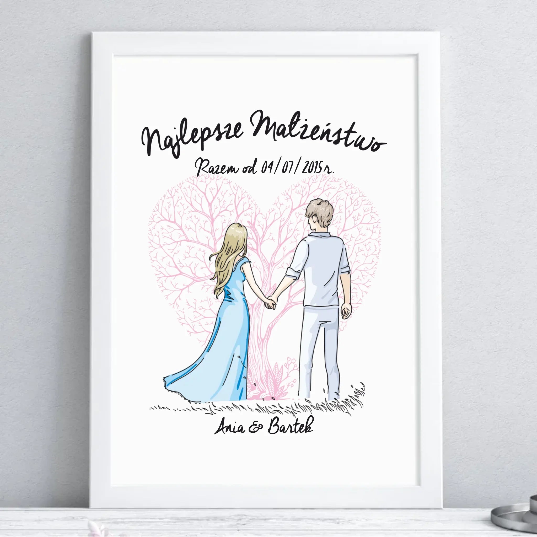 Plakat w ramie dla par - Najlepsze małżeństwo - personalizowany W03 - StoryCups.pl
