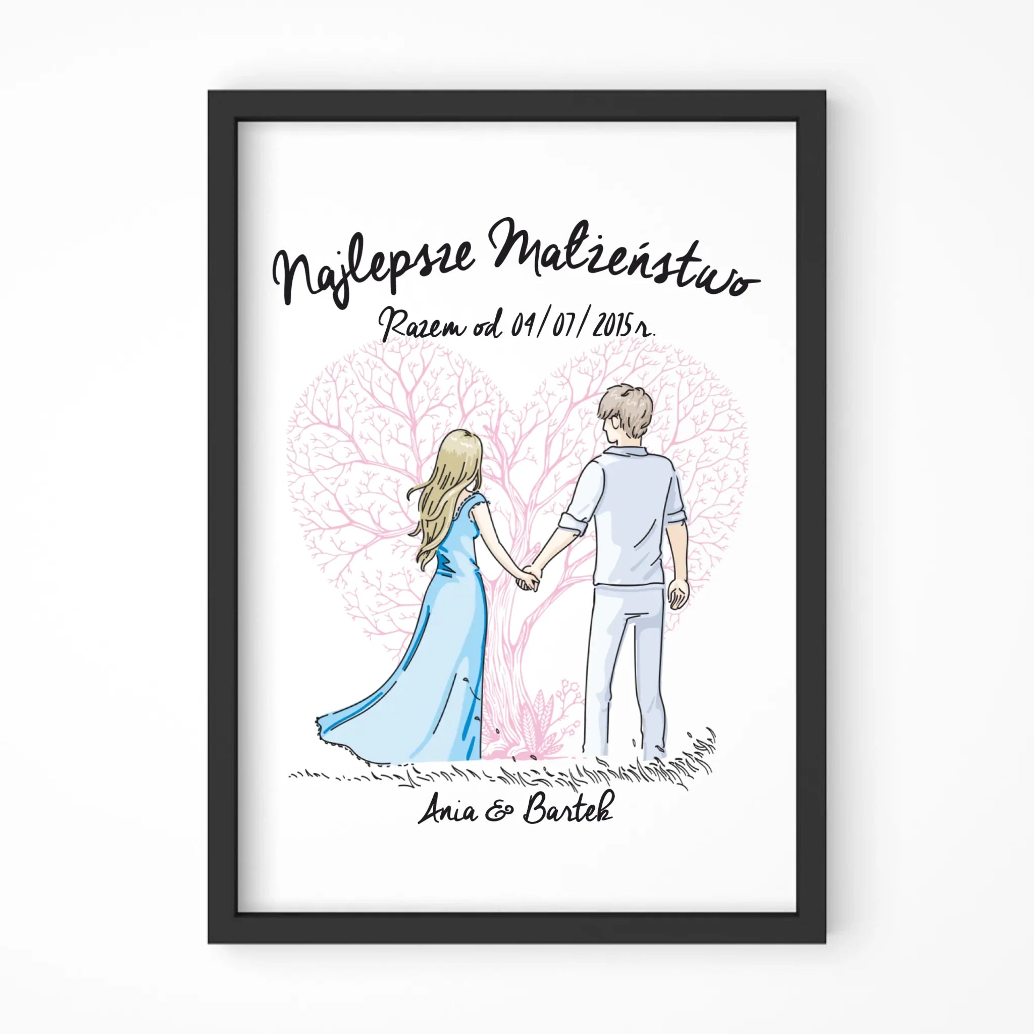 Plakat w ramie dla par - Najlepsze małżeństwo - personalizowany W03 - StoryCups.pl