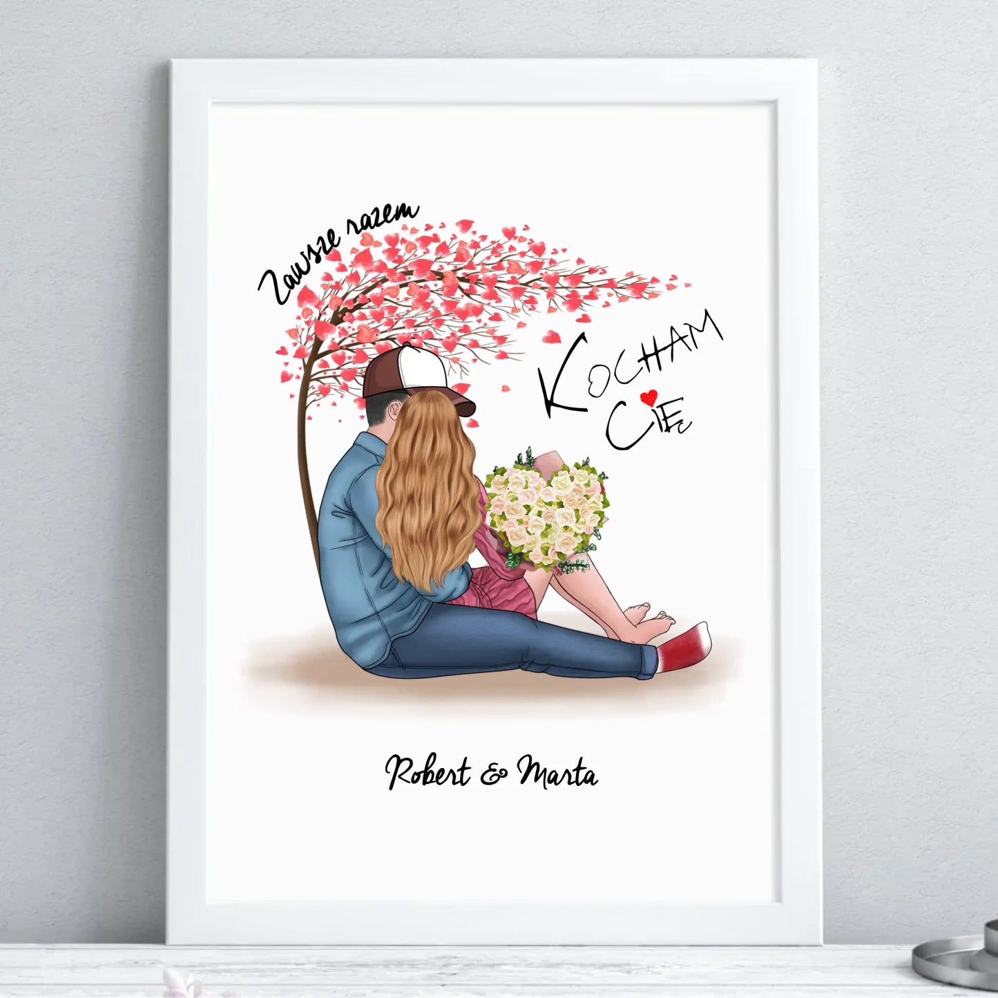 Plakat w ramie dla par - Zawsze razem - personalizowany W04 - StoryCups.pl