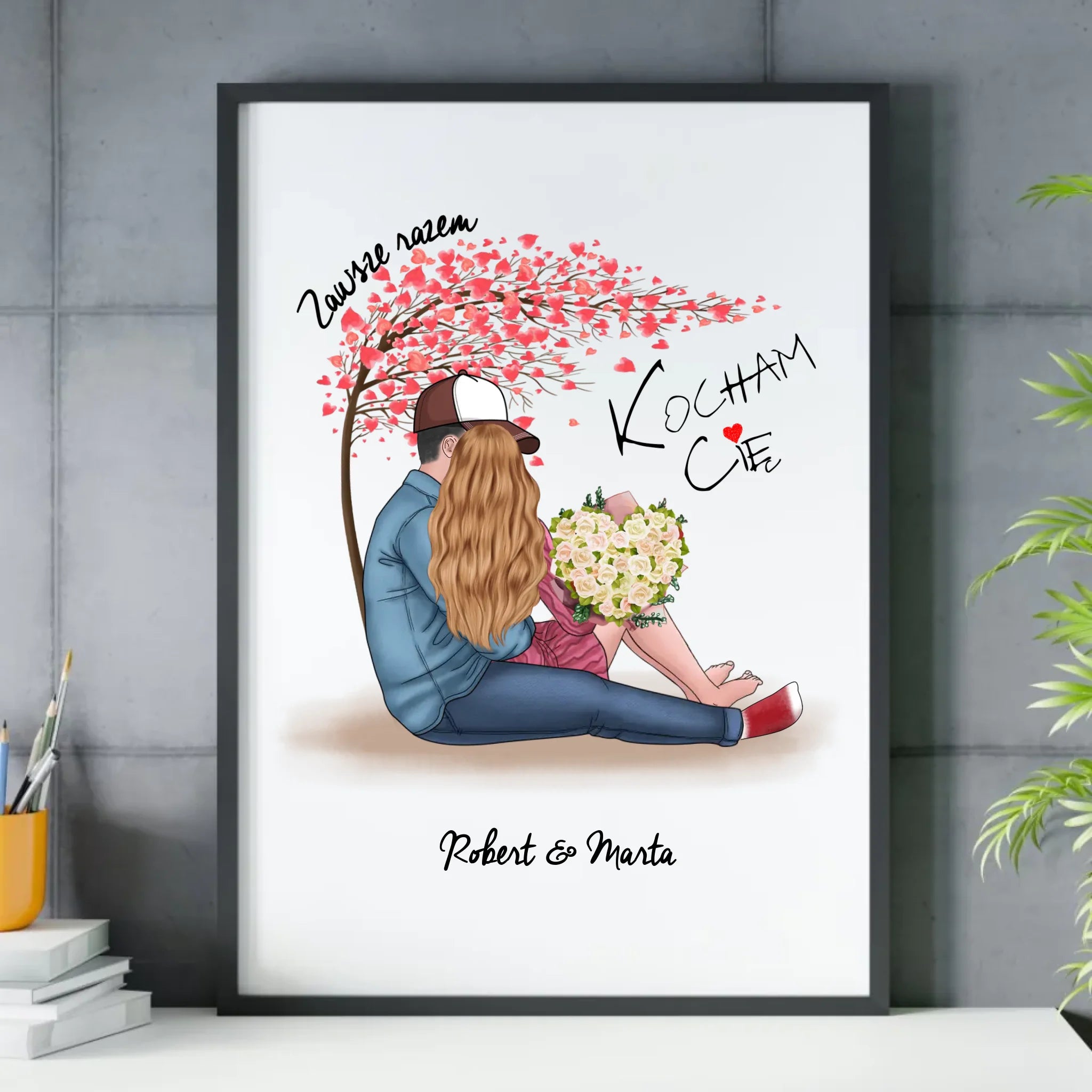 Plakat w ramie dla par - Zawsze razem - personalizowany W04 - StoryCups.pl