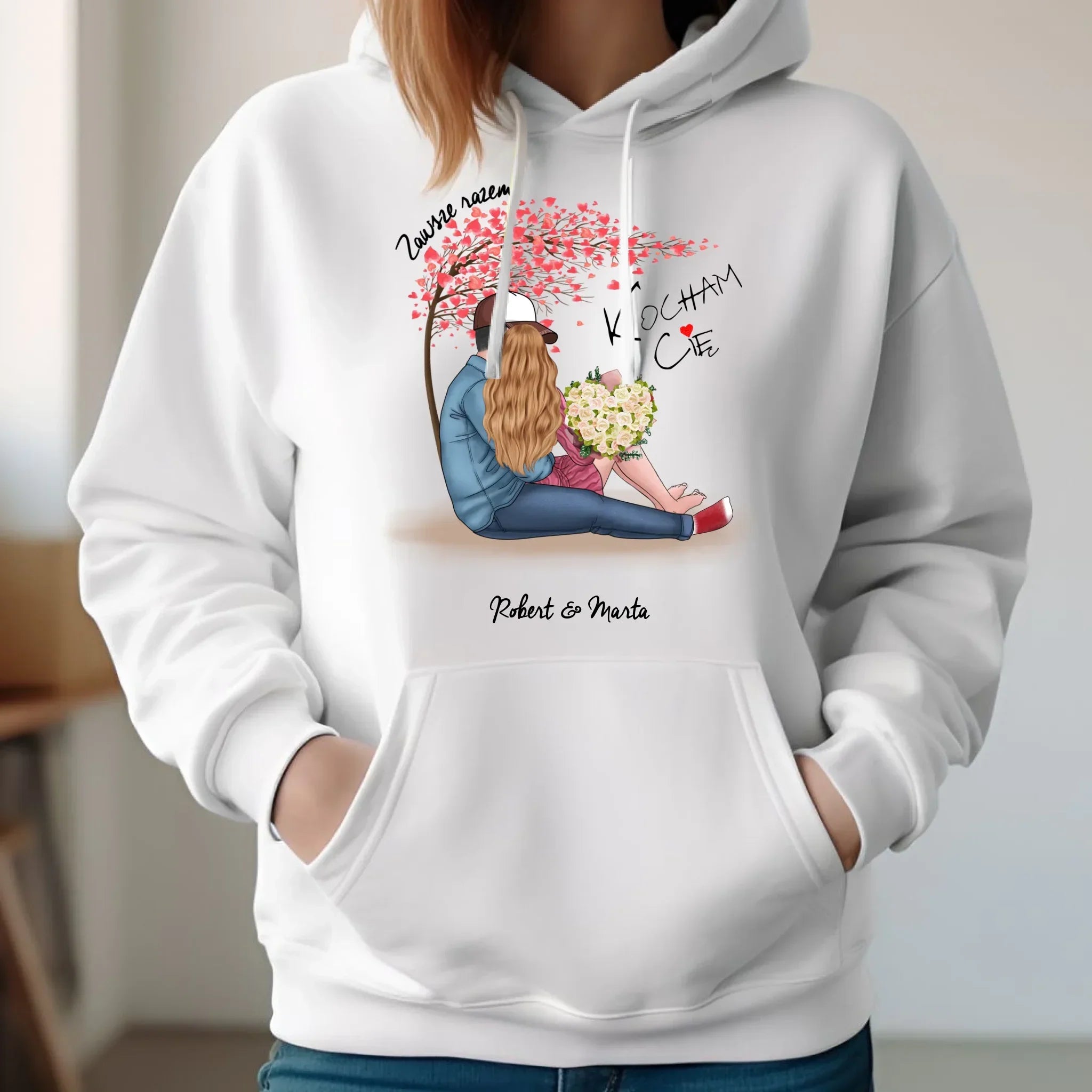 Bluza damska z kapturem dla par - prezent dla dziewczyny narzeczonej żony - Zawsze razem - personalizowana W04 - StoryCups.pl