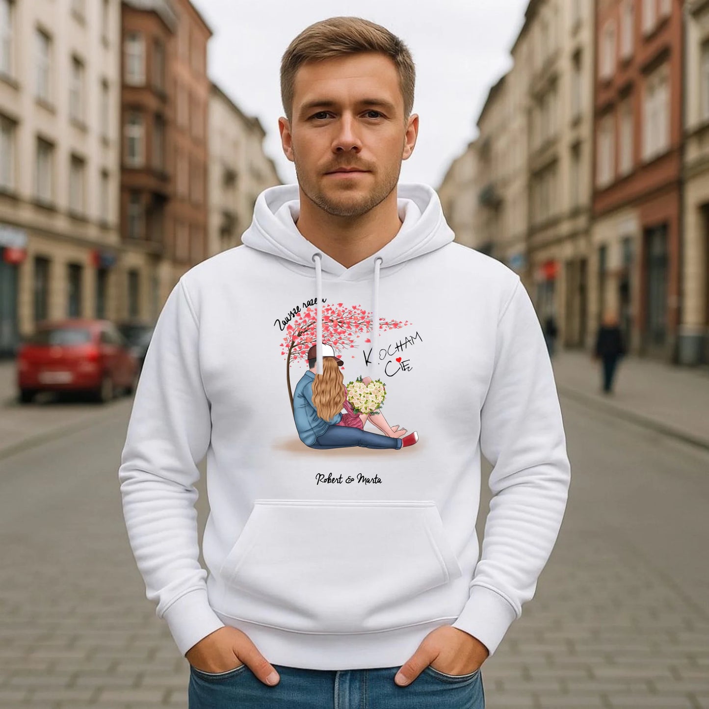 Bluza męska z kapturem dla par - prezent dla chłopaka narzeczonego męża - Zawsze razem - personalizowana W04 - StoryCups.pl