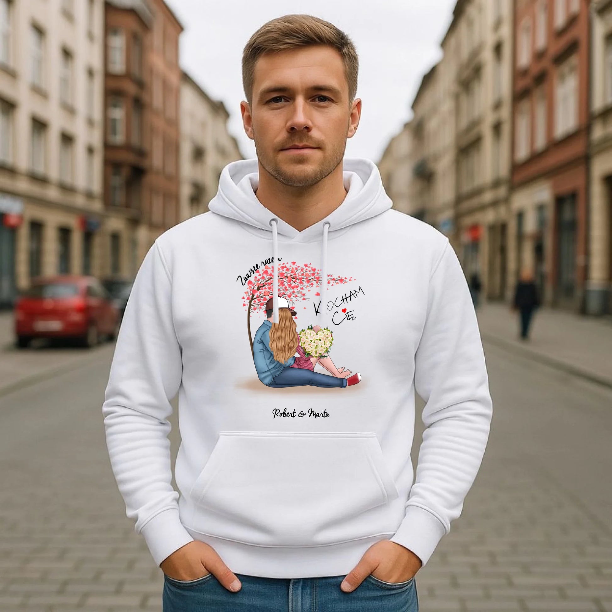 Bluza męska z kapturem dla par - prezent dla chłopaka narzeczonego męża - Zawsze razem - personalizowana W04 - StoryCups.pl