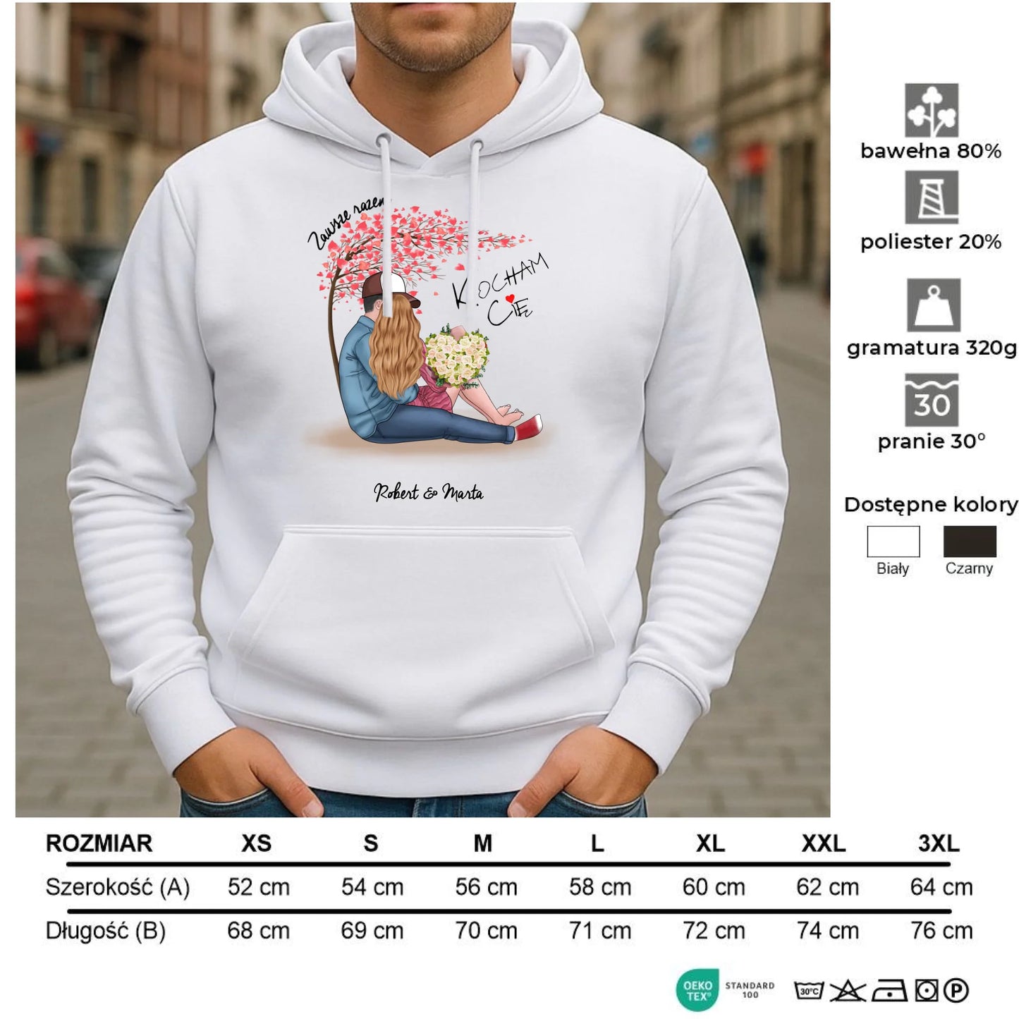 Bluza męska z kapturem dla par - prezent dla chłopaka narzeczonego męża - Zawsze razem - personalizowana W04 - StoryCups.pl