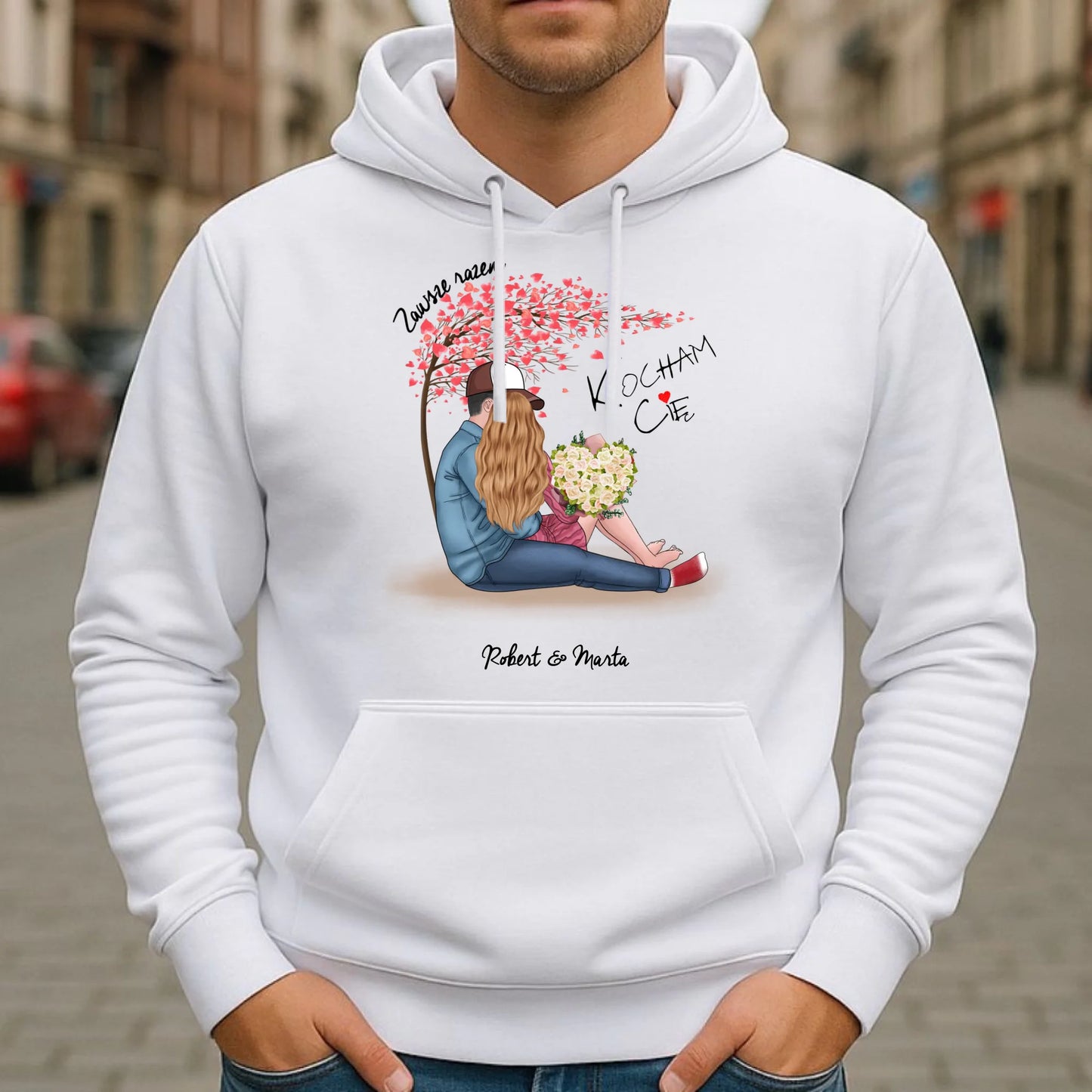 Bluza męska z kapturem dla par - prezent dla chłopaka narzeczonego męża - Zawsze razem - personalizowana W04 - StoryCups.pl