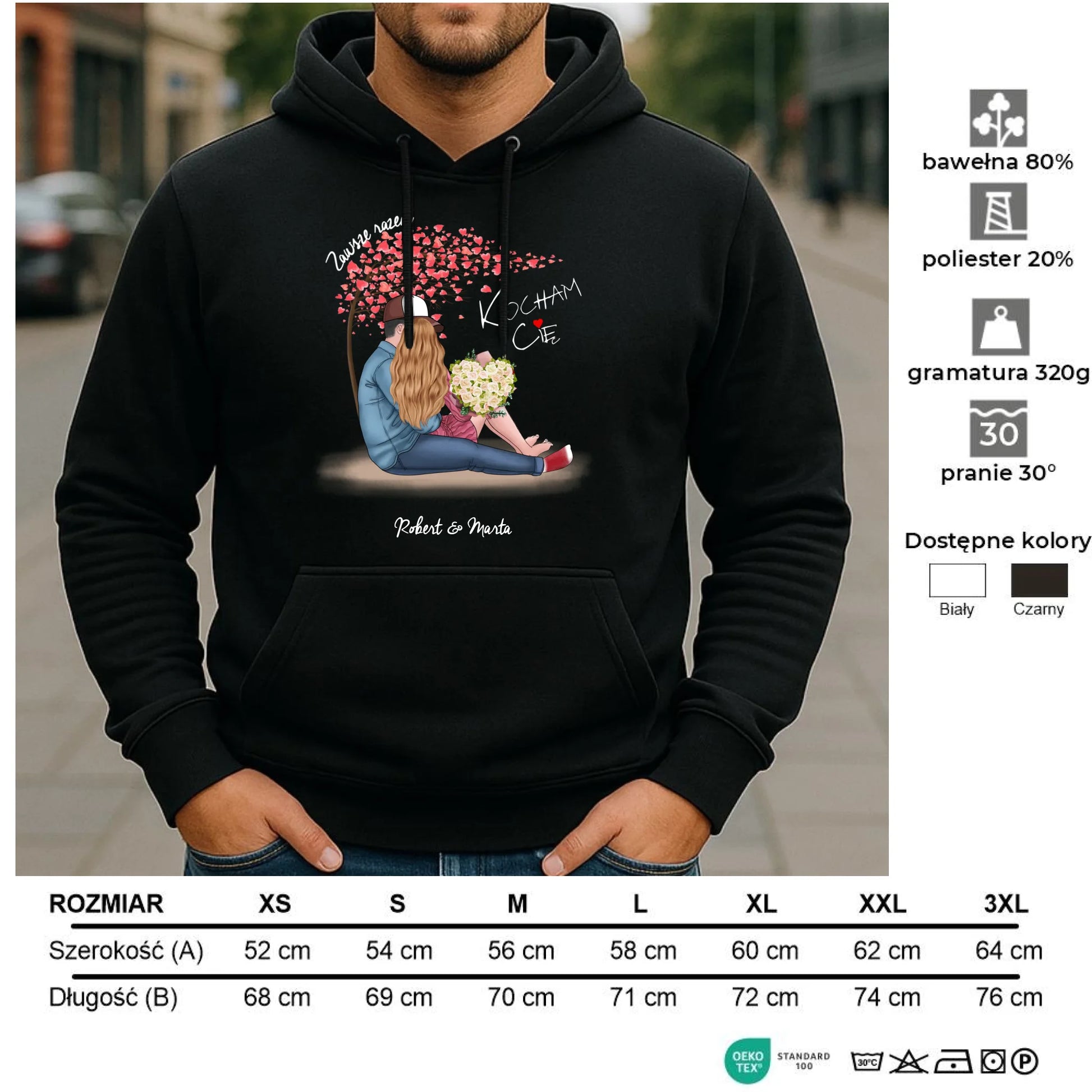 Bluza męska z kapturem dla par - prezent dla chłopaka narzeczonego męża - Zawsze razem - personalizowana W04 - StoryCups.pl
