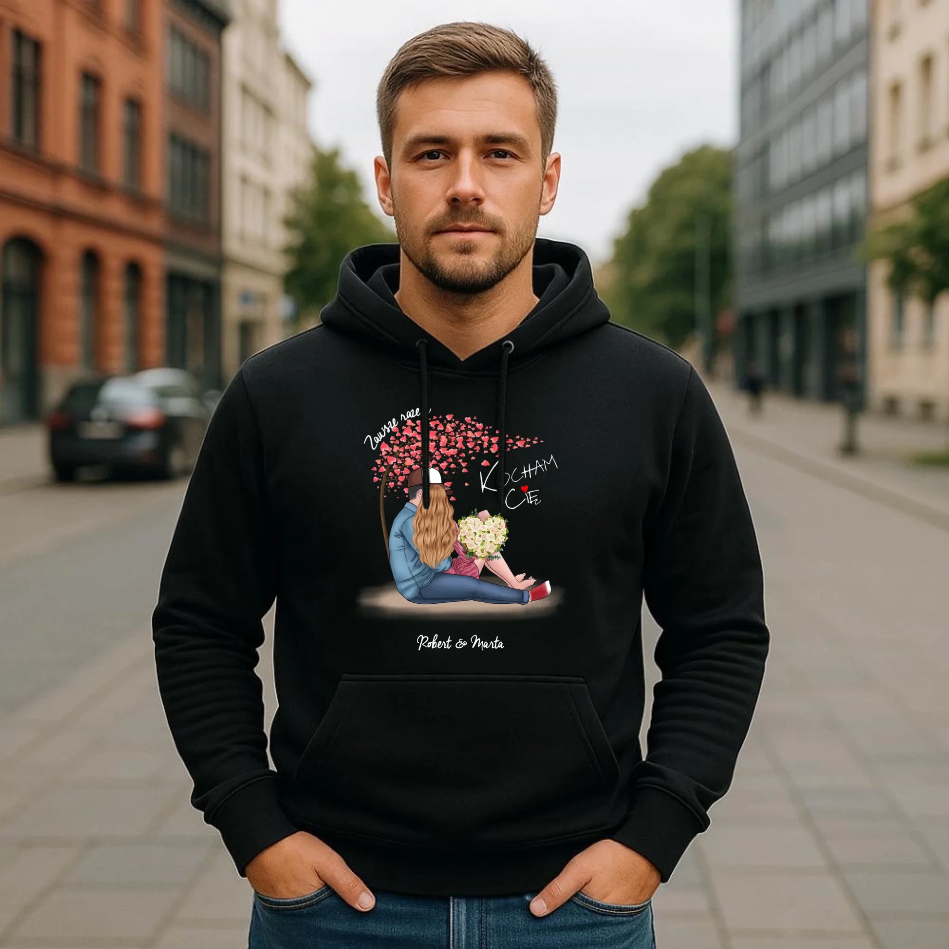 Bluza męska z kapturem dla par - prezent dla chłopaka narzeczonego męża - Zawsze razem - personalizowana W04 - StoryCups.pl