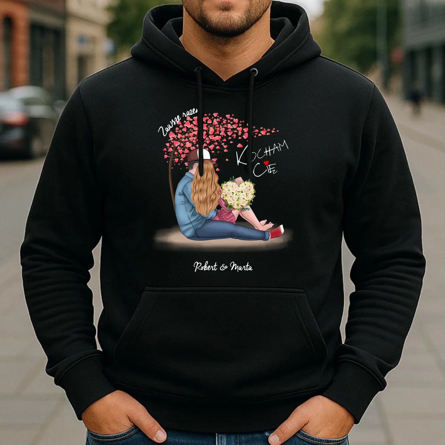 Bluza męska z kapturem dla par - prezent dla chłopaka narzeczonego męża - Zawsze razem - personalizowana W04 - StoryCups.pl