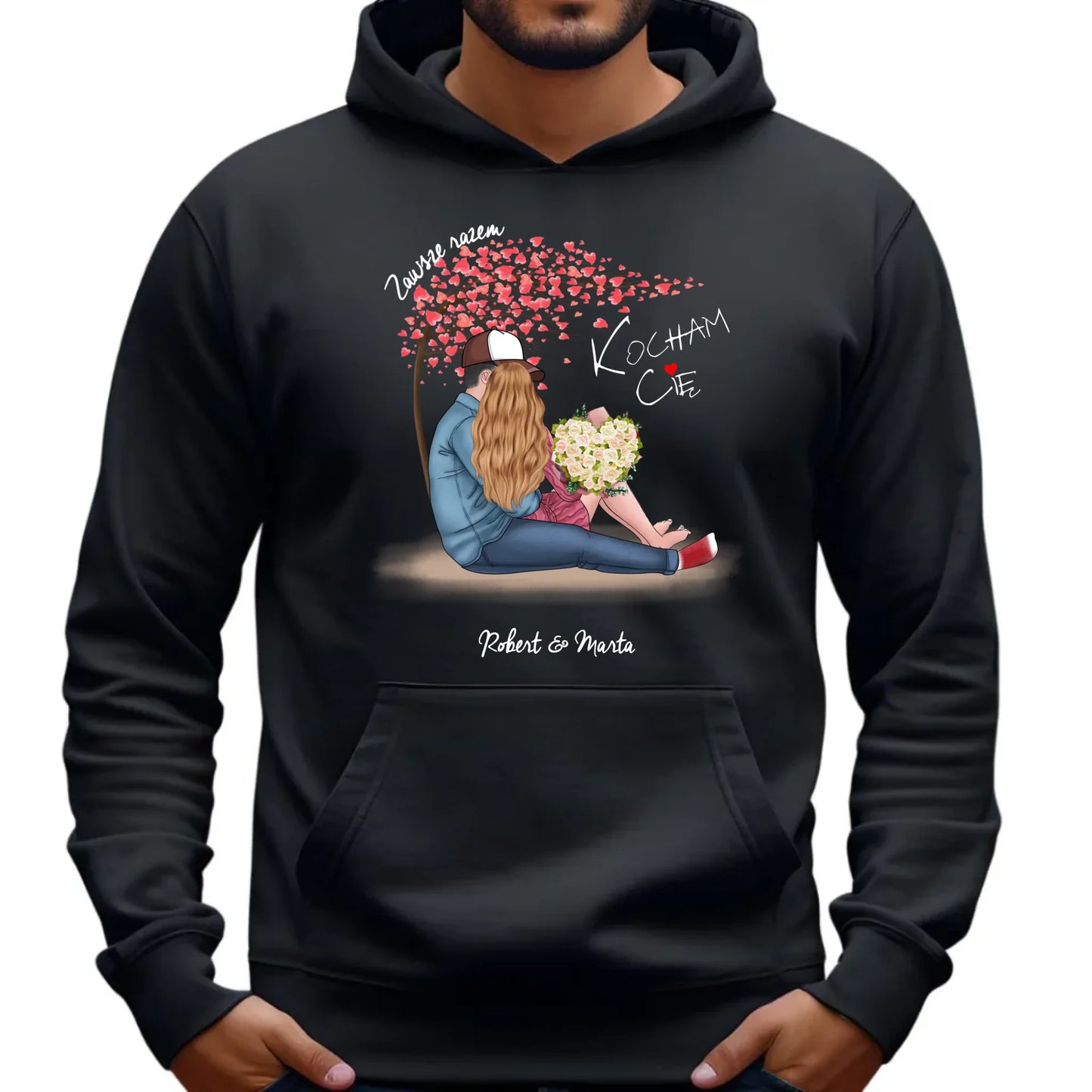 Bluza męska z kapturem dla par - prezent dla chłopaka narzeczonego męża - Zawsze razem - personalizowana W04 - StoryCups.pl