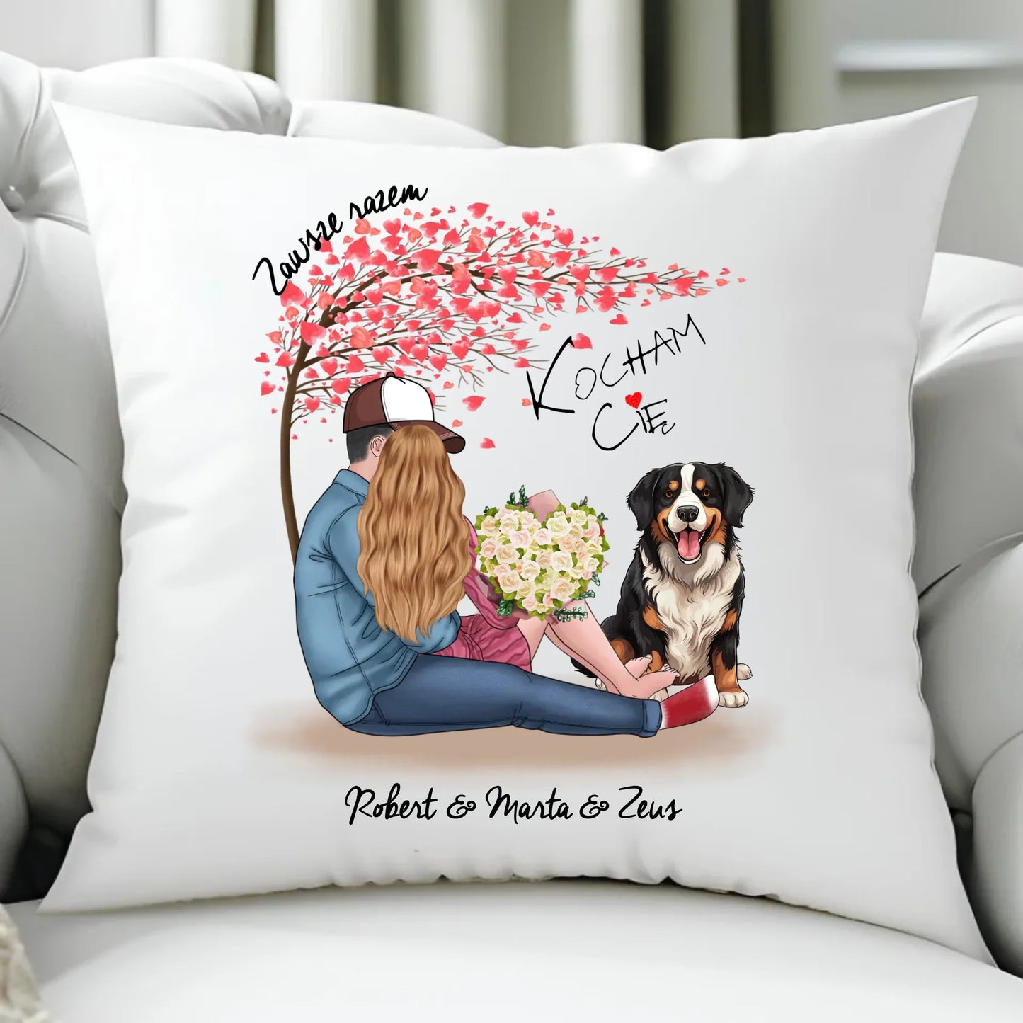 Poduszka dla par + Berneńczyk - Zawsze razem - personalizowana W04A - StoryCups.pl