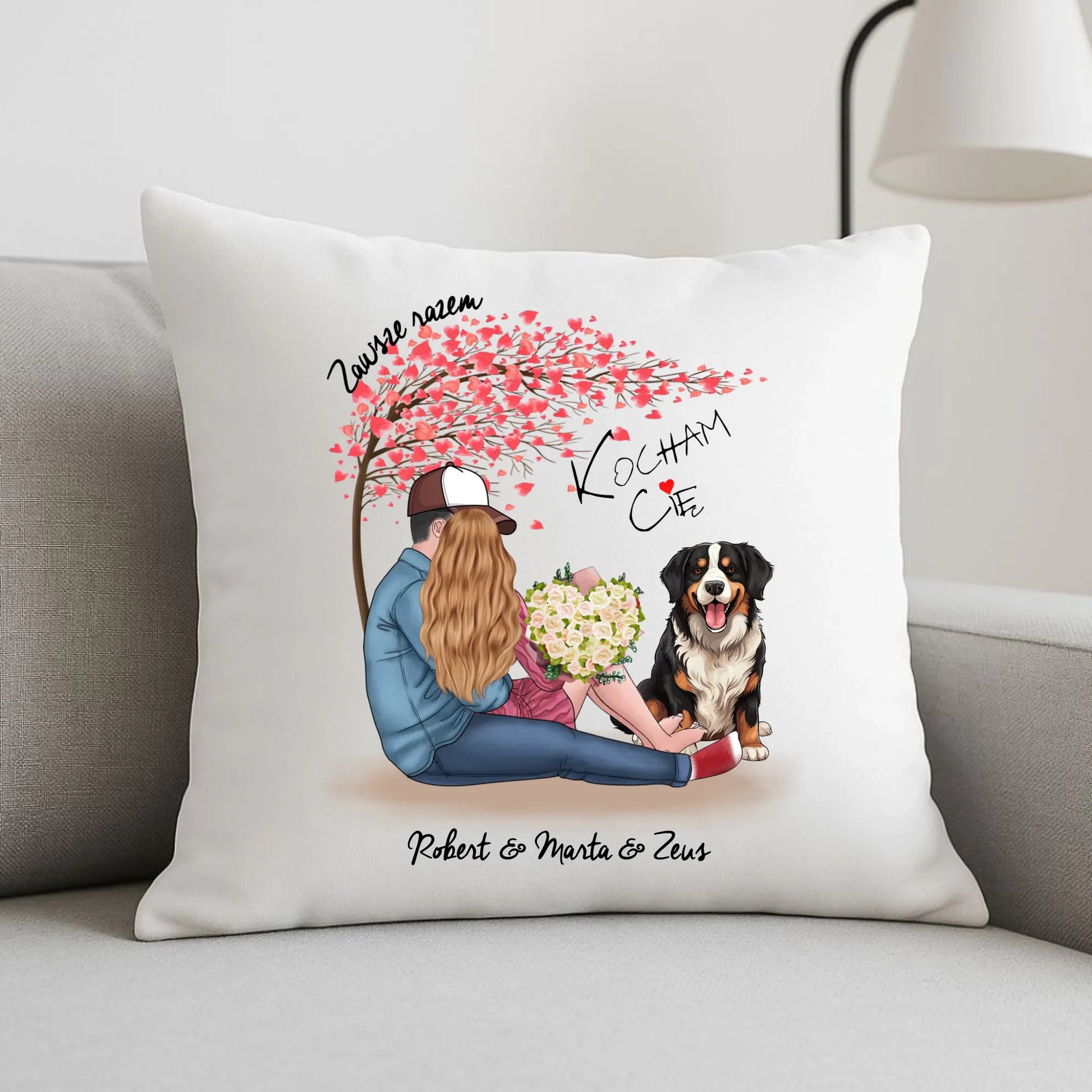 Poduszka dla par + Berneńczyk - Zawsze razem - personalizowana W04A - StoryCups.pl