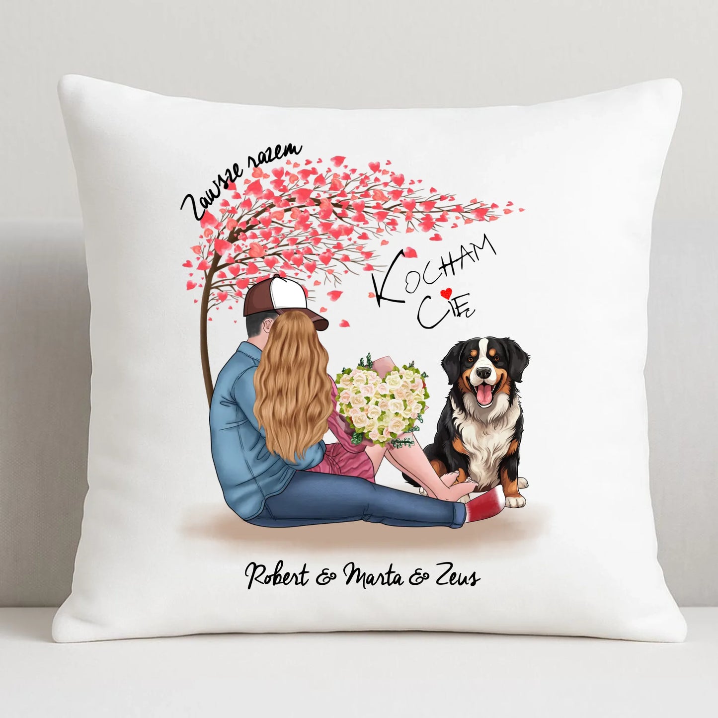 Poduszka dla par + Berneńczyk - Zawsze razem - personalizowana W04A - StoryCups.pl